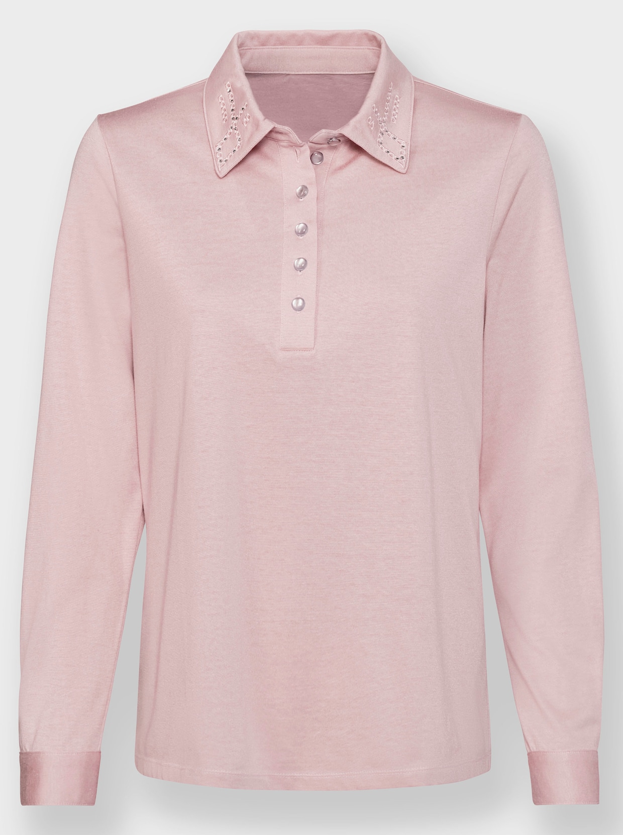 Langarm-Poloshirt - hellrosé