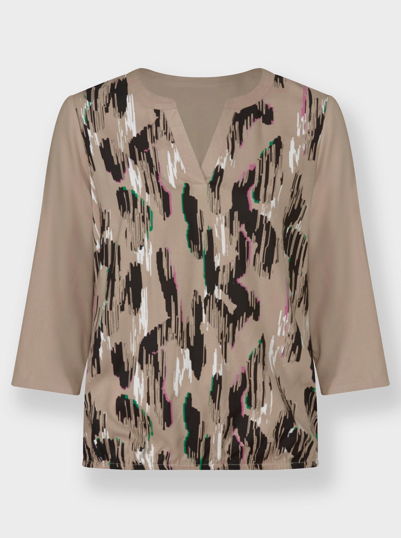 Comfortblouse met print voor - beige/zwart gedessineerd