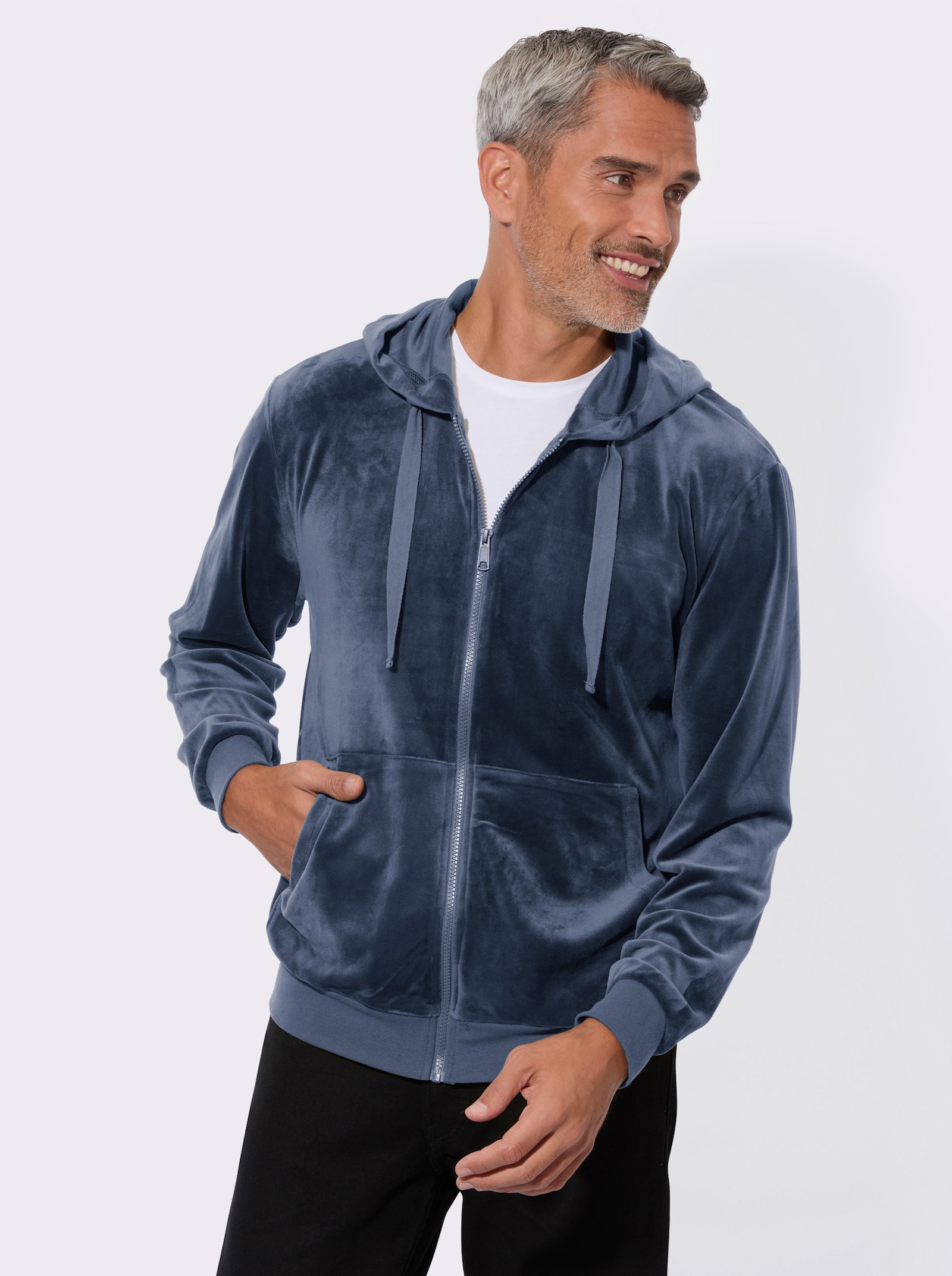 Kapuzennickijacke mit elastischen Bündchen - rauchblau