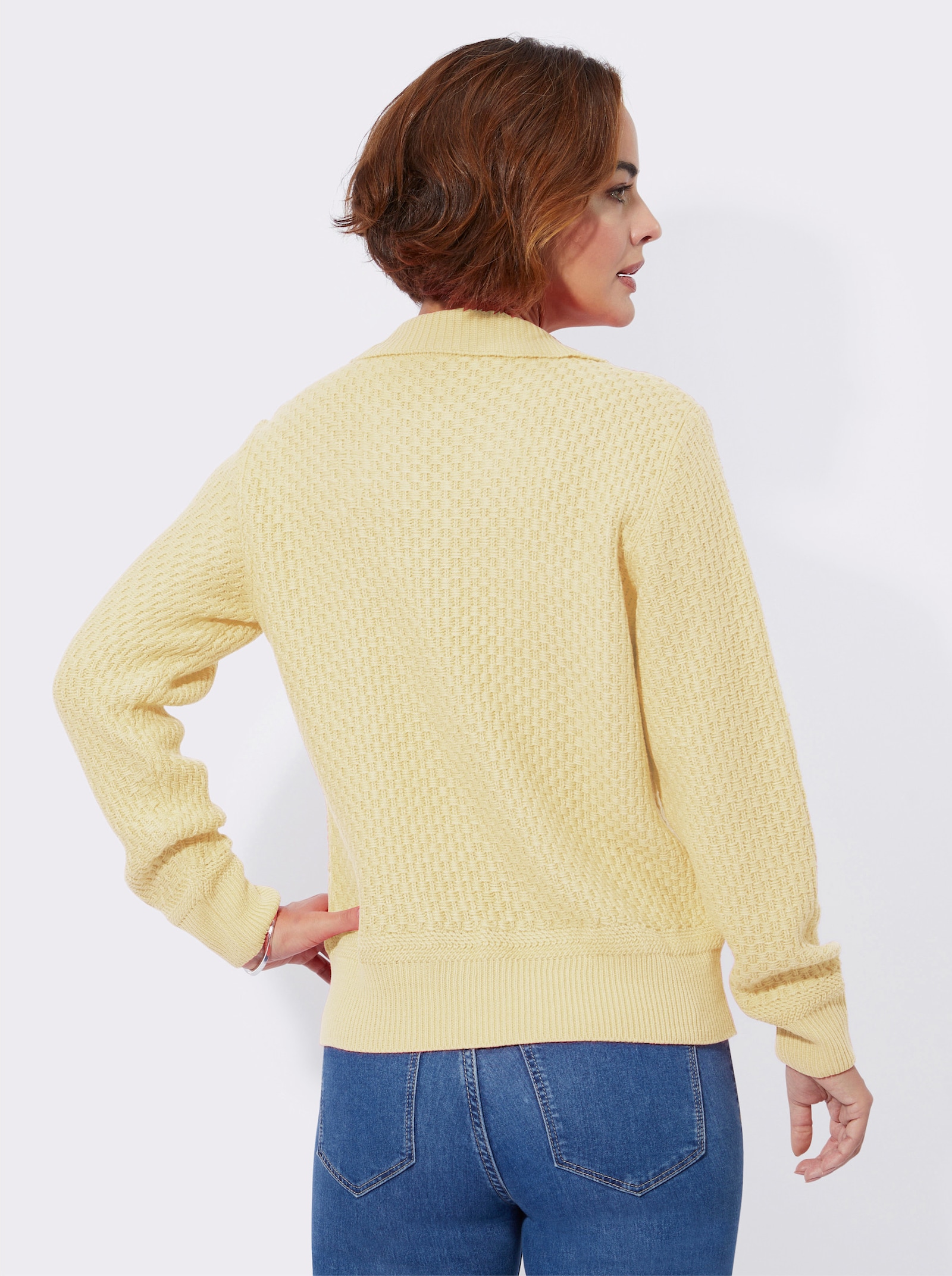 Polopullover mit Strickstruktur - vanille