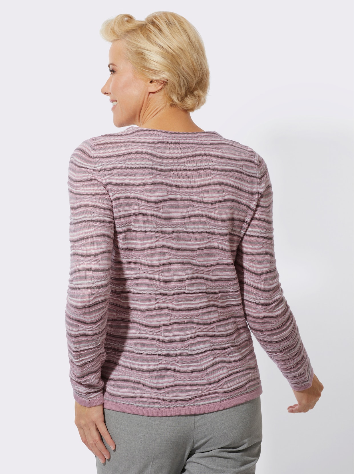 Tricotvest - mauve/antraciet gestreept
