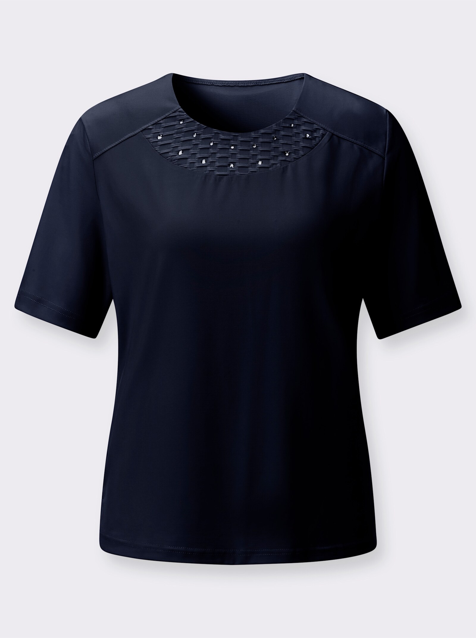 Rundhalsshirt mit Schulterpasse vorne - marine