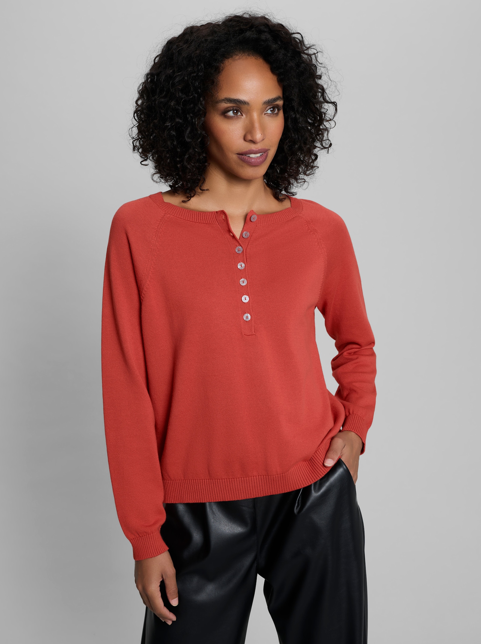 heine Feinstrickpullover mit Knopfleiste - terra