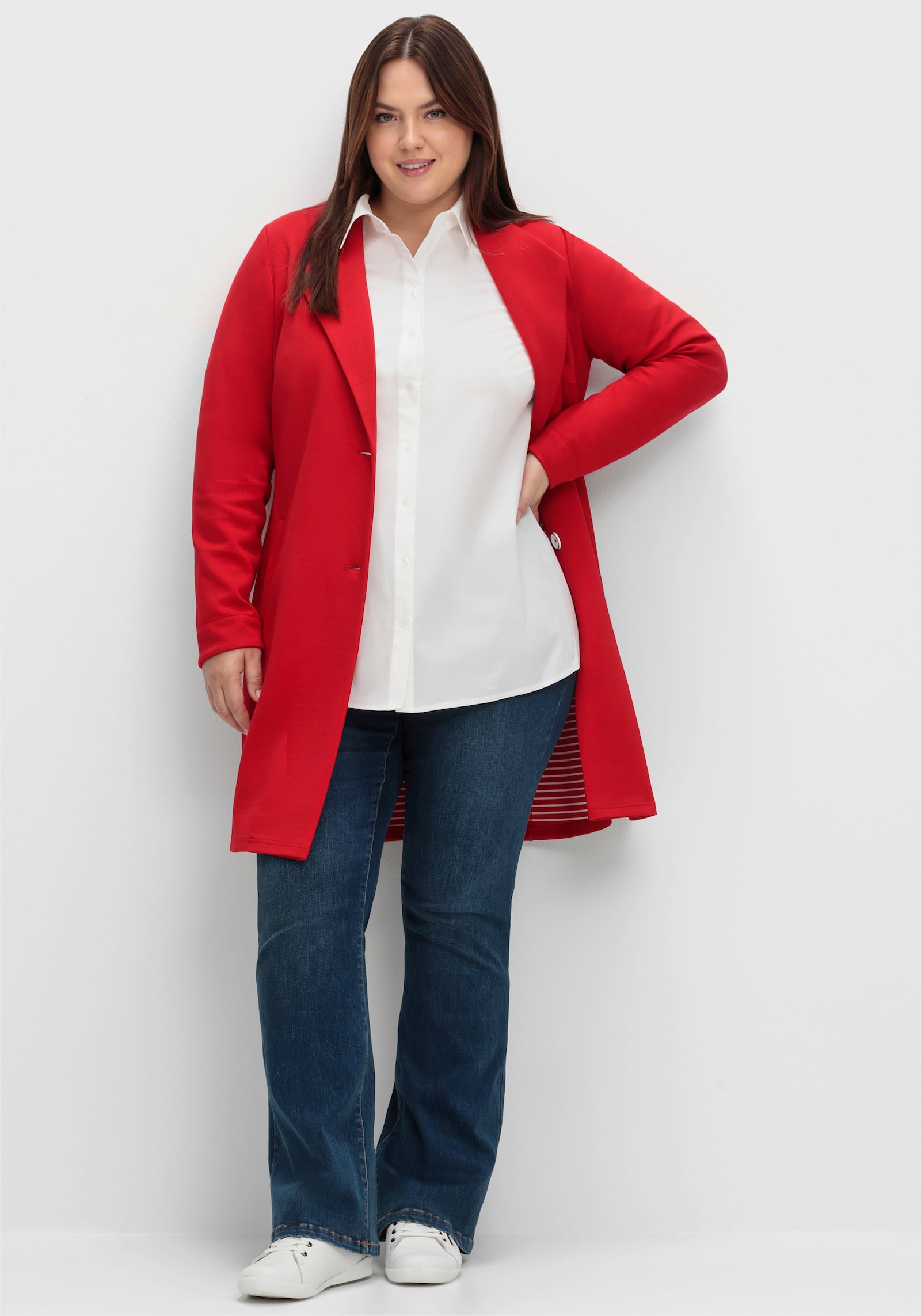 sheego Baumwollbluse in leichter A-Linie - weiß