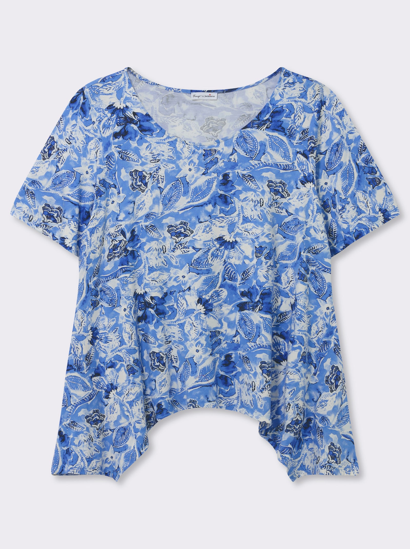 sheego by Joe Browns Puntig shirt met bloemenprint - koningsblauw/hemelblauw gedessineerd