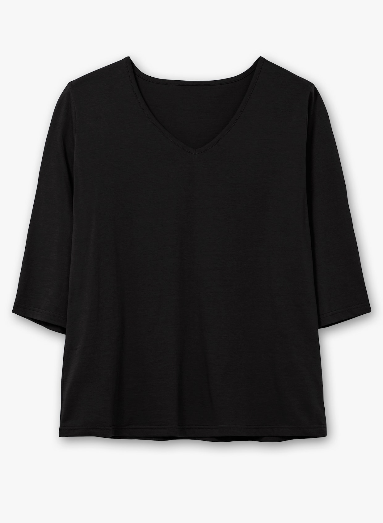 3/4-Arm-Shirt mit V-Ausschnitt - schwarz