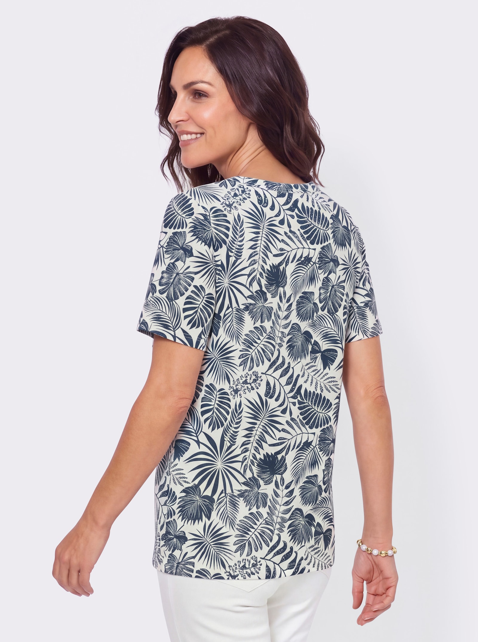 Print-Shirt mit Zierknöpfen - dunkelblau-ecru-bedruckt