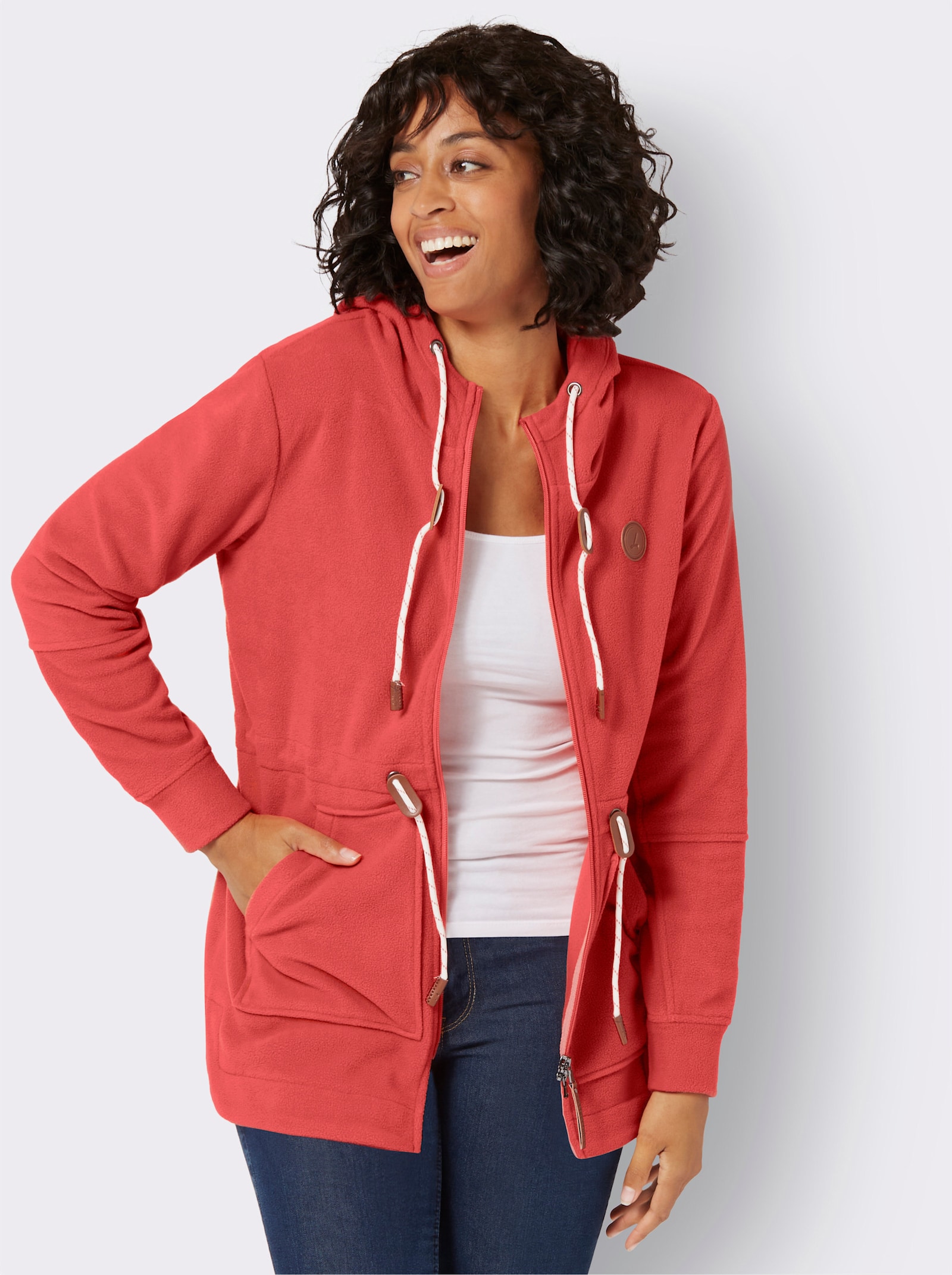 Fleecejacke mit Tunnelzug in der Taille - grapefruit