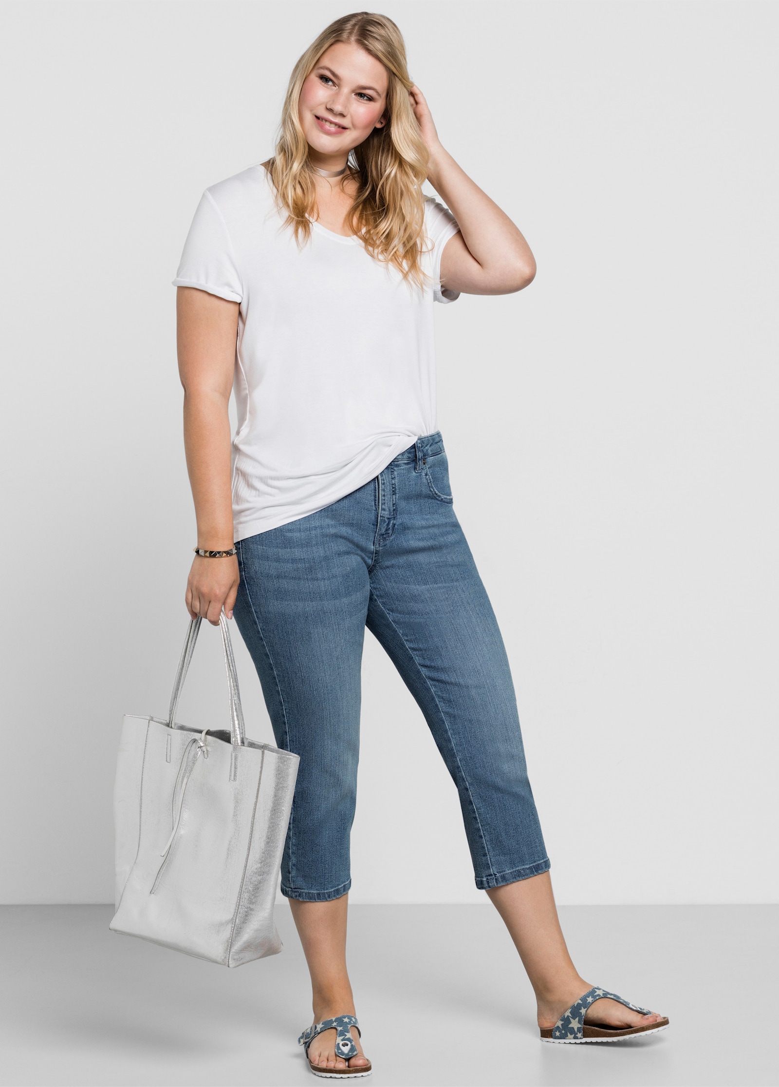 sheego Oprolbare capri-jeans - light blue-denim