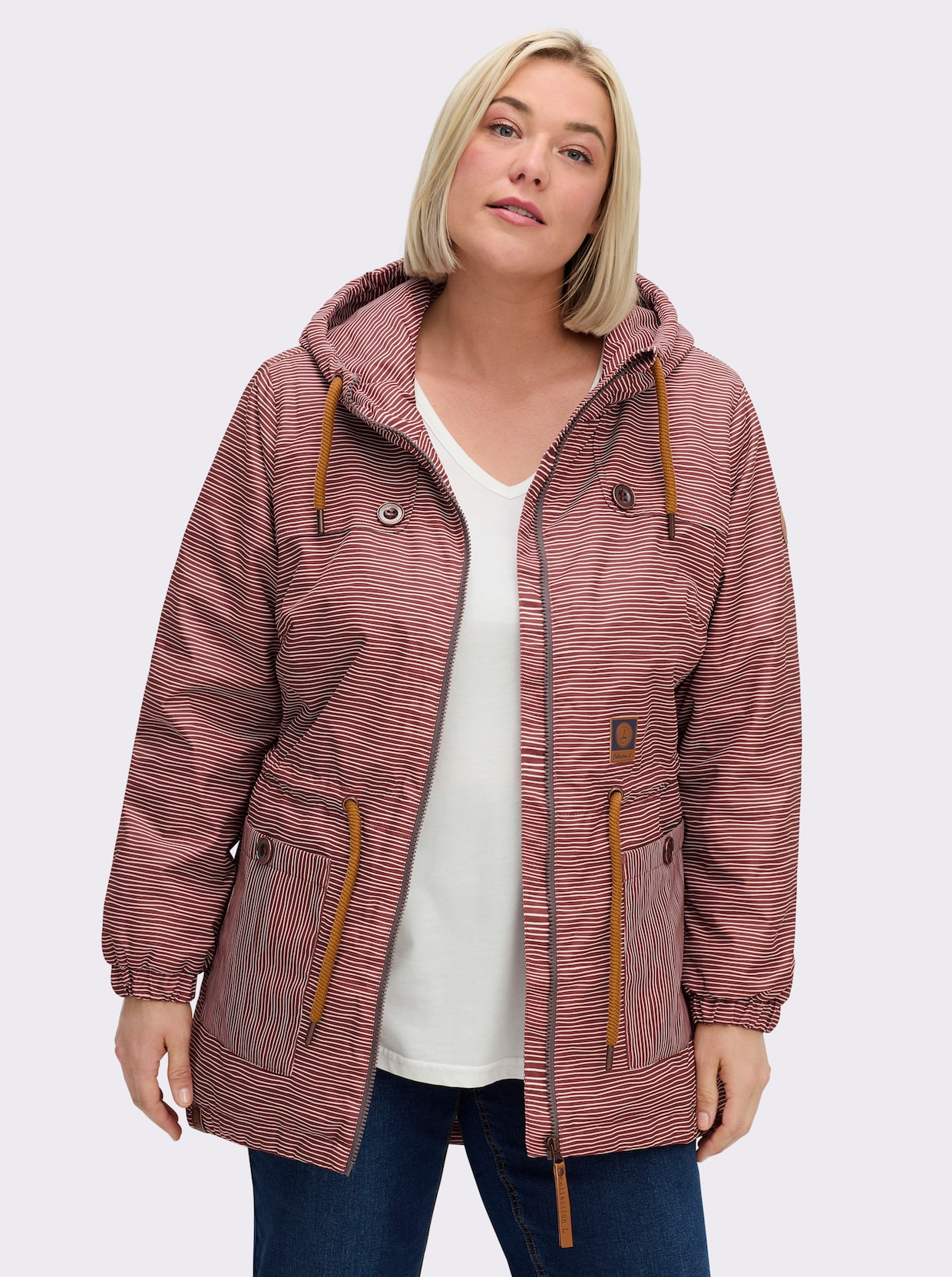 Jacke wind- und wasserabweisend - rostrot-weiß-geringelt