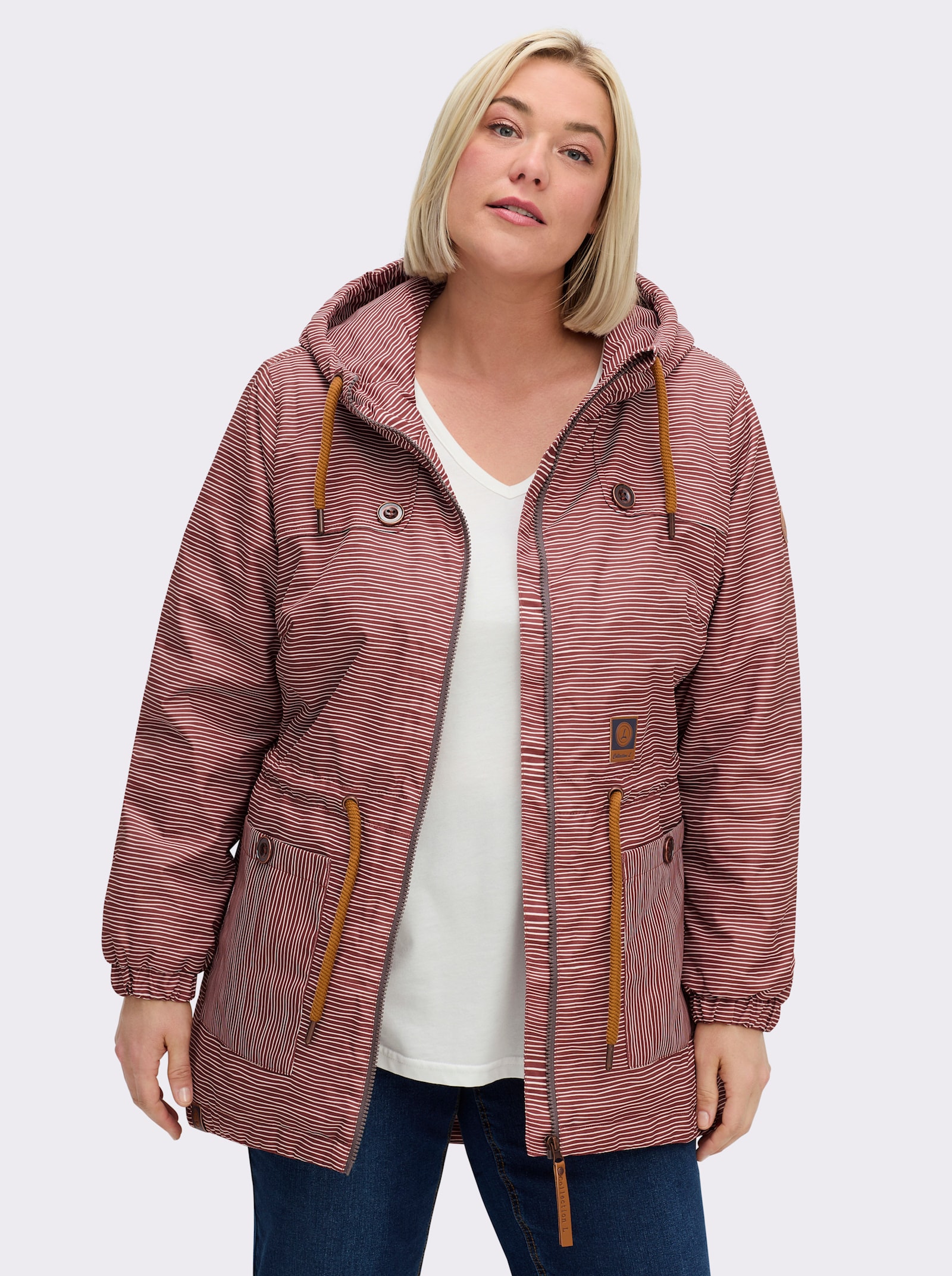 Jacke wind- und wasserabweisend - rostrot-weiß-geringelt