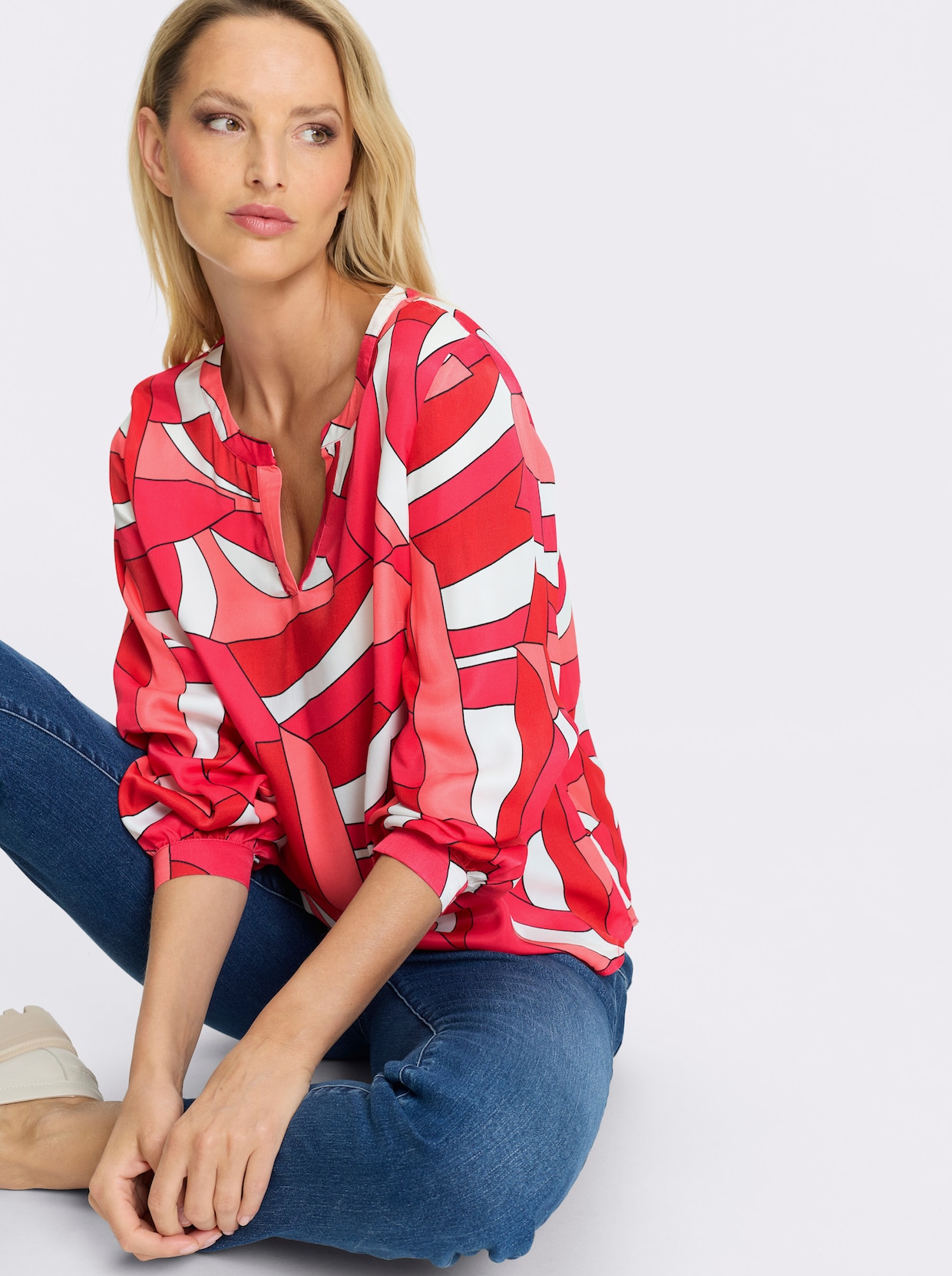 heine Druckbluse - pink-flamingo-bedruckt
