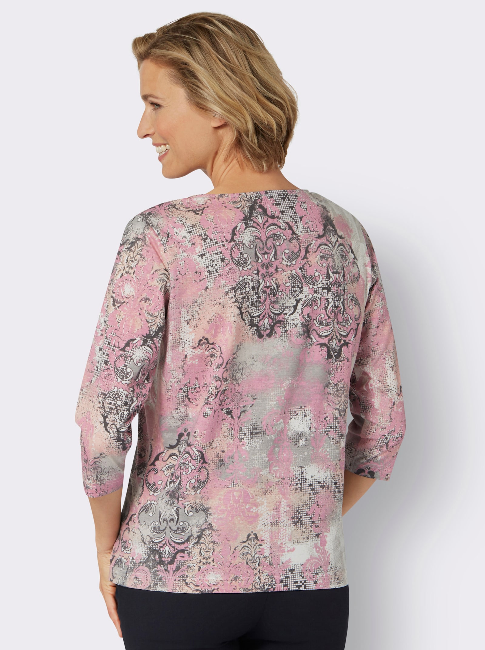 Shirt met 3/4-mouwen en fantasierijke print - oudroze/steengrijs bedrukt