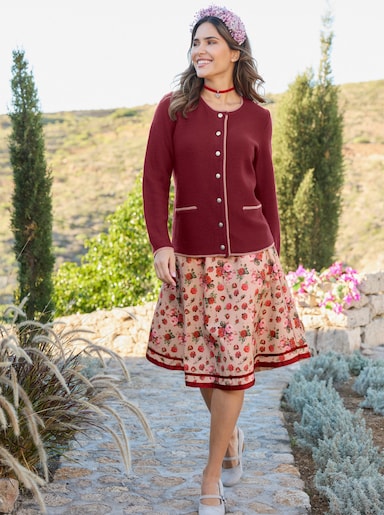 Strickjacke mit Kontrast-Abschlüssen - dunkelrot-rosenholz