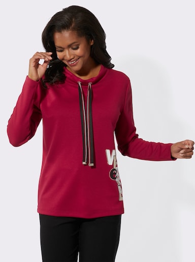 Stehkragenshirt mit Kontraststreifen - rot-schwarz