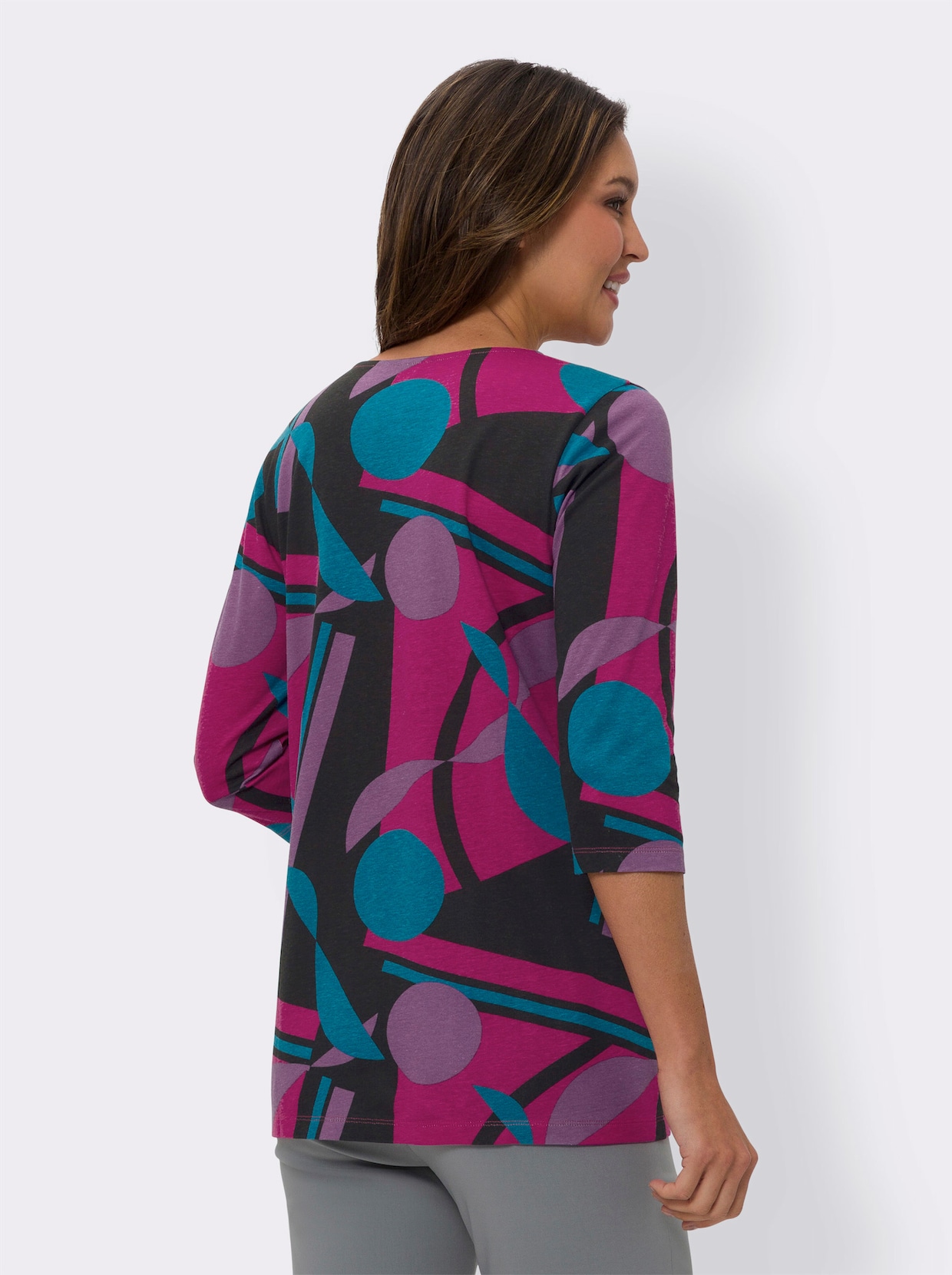 Longshirt - schwarz-magenta-bedruckt