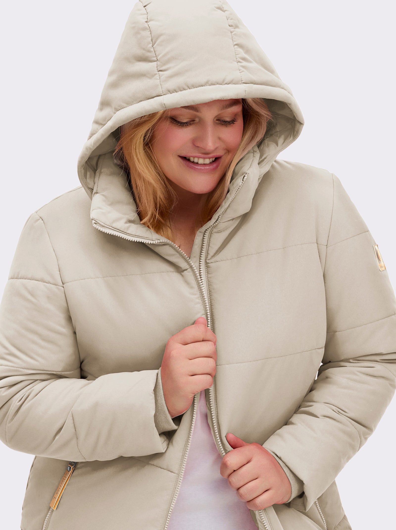 Outdoorjacke mit abnehmbarer Kapuze und Jersey-Bündchen - sand