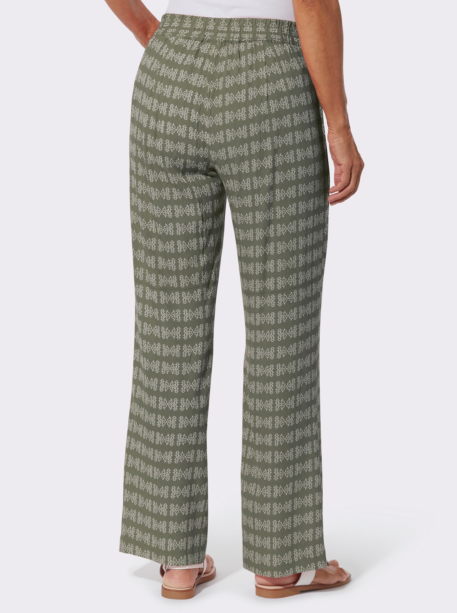 Druckhose in weiter Form - khaki-ecru-bedruckt