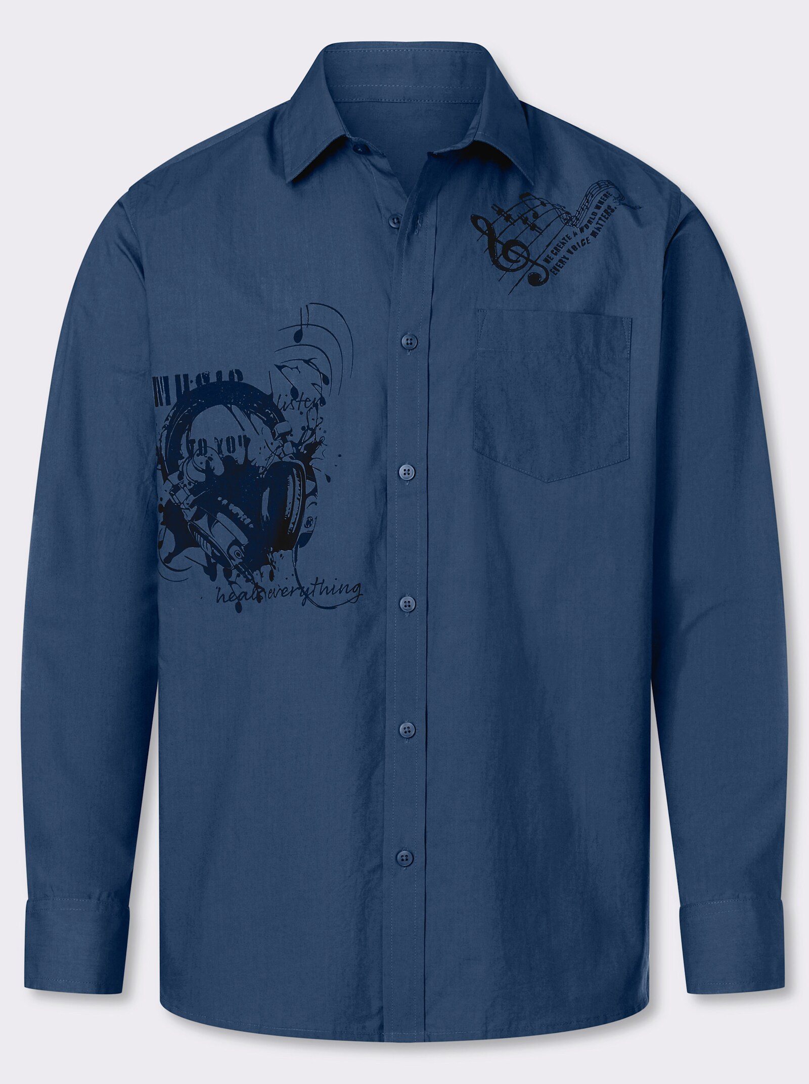 Catamaran Langarmhemd mit platzierten Prints, Baumwolle - jeansblau-bedruckt