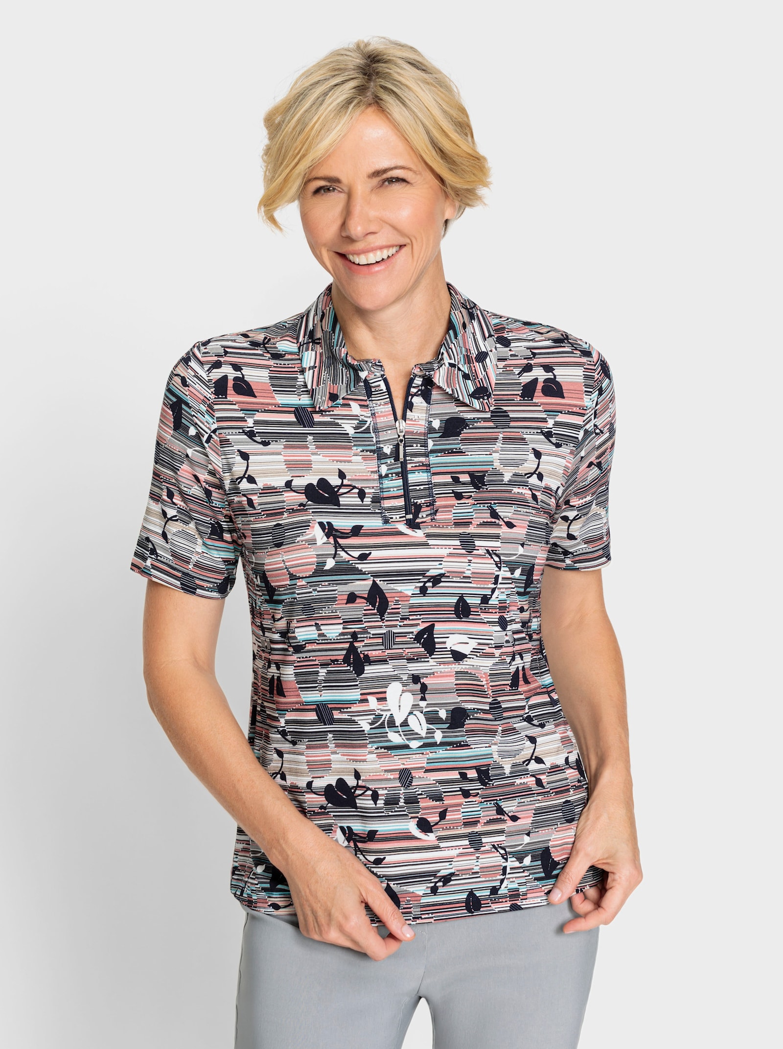 Poloshirt met patroonmix - marine/rozenkwarts bedrukt