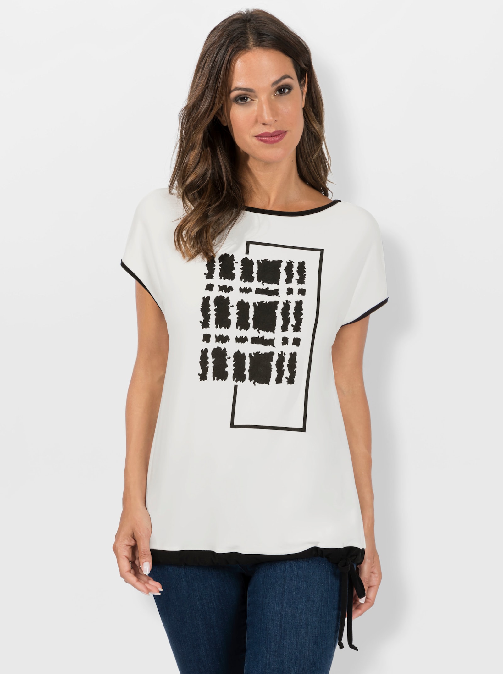 Print-Shirt mit U-Boot-Ausschnitt - ecru