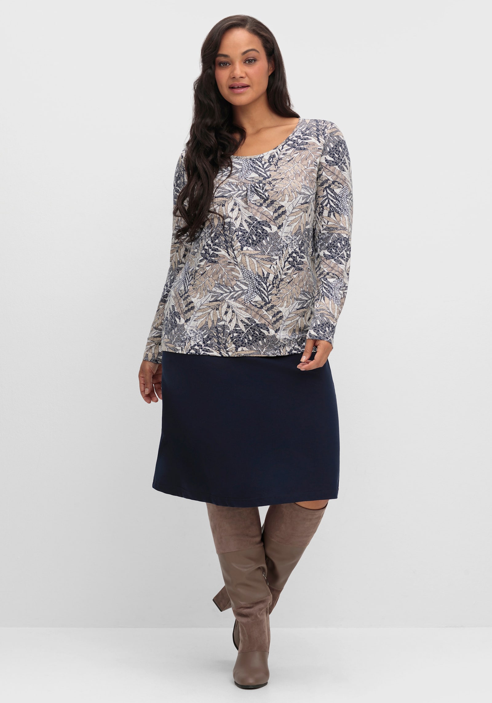 Print-Shirt mit Faltenpartie vorne - marine-sand-bedruckt