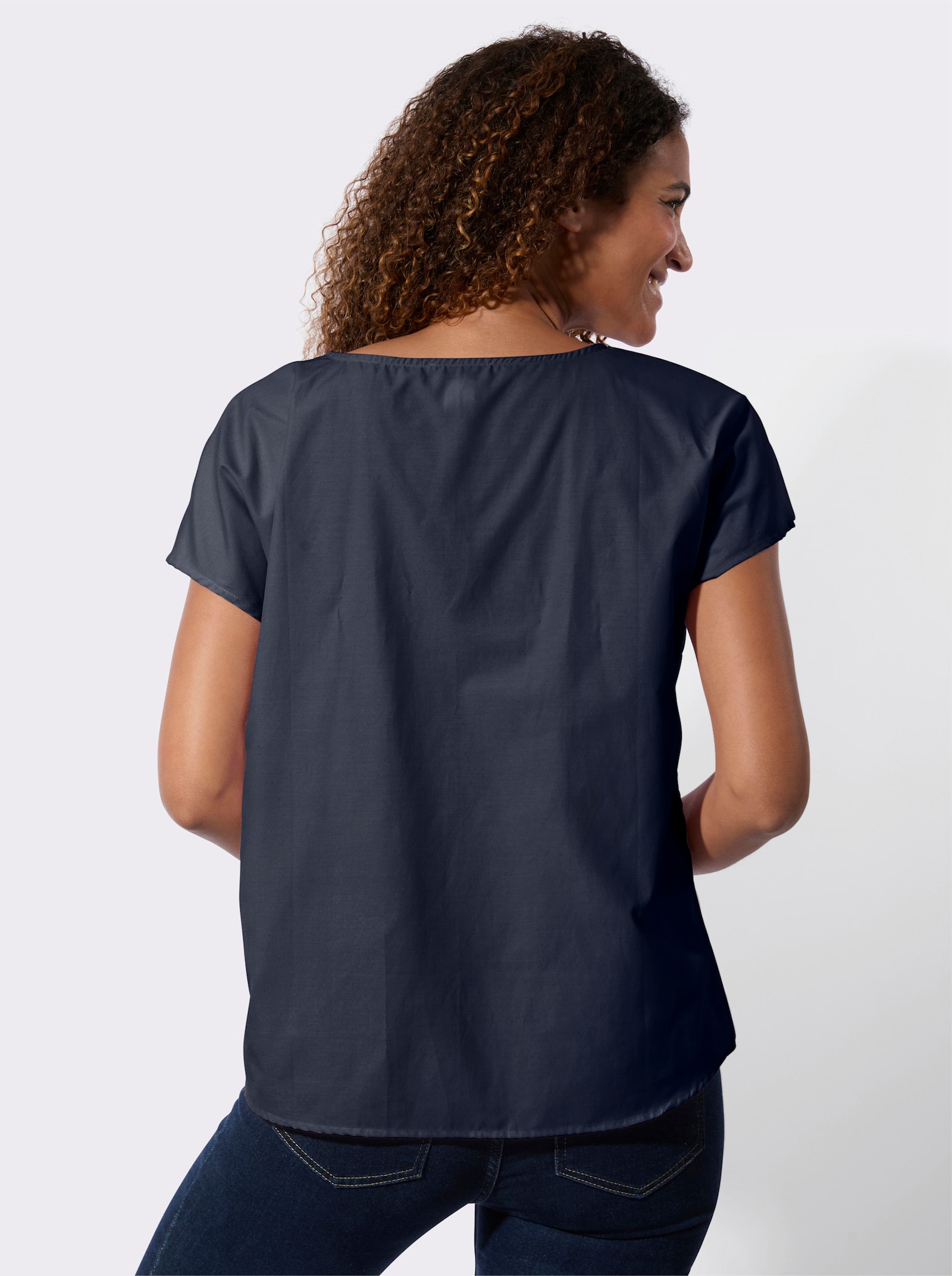 Baumwollbluse mit überschnittenen Schultern - marine