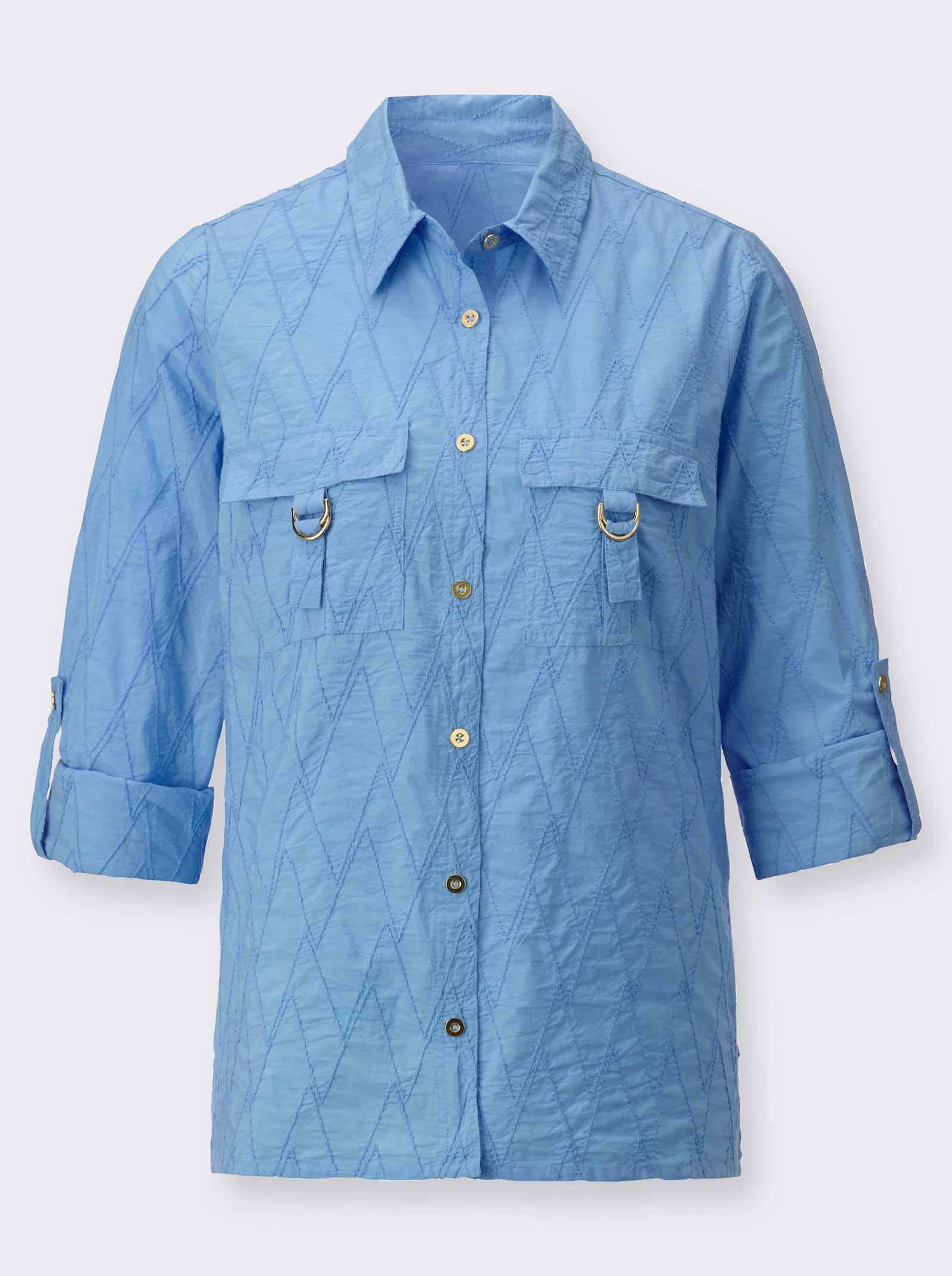 Baumwollbluse mit Lochstickerei - himmelblau