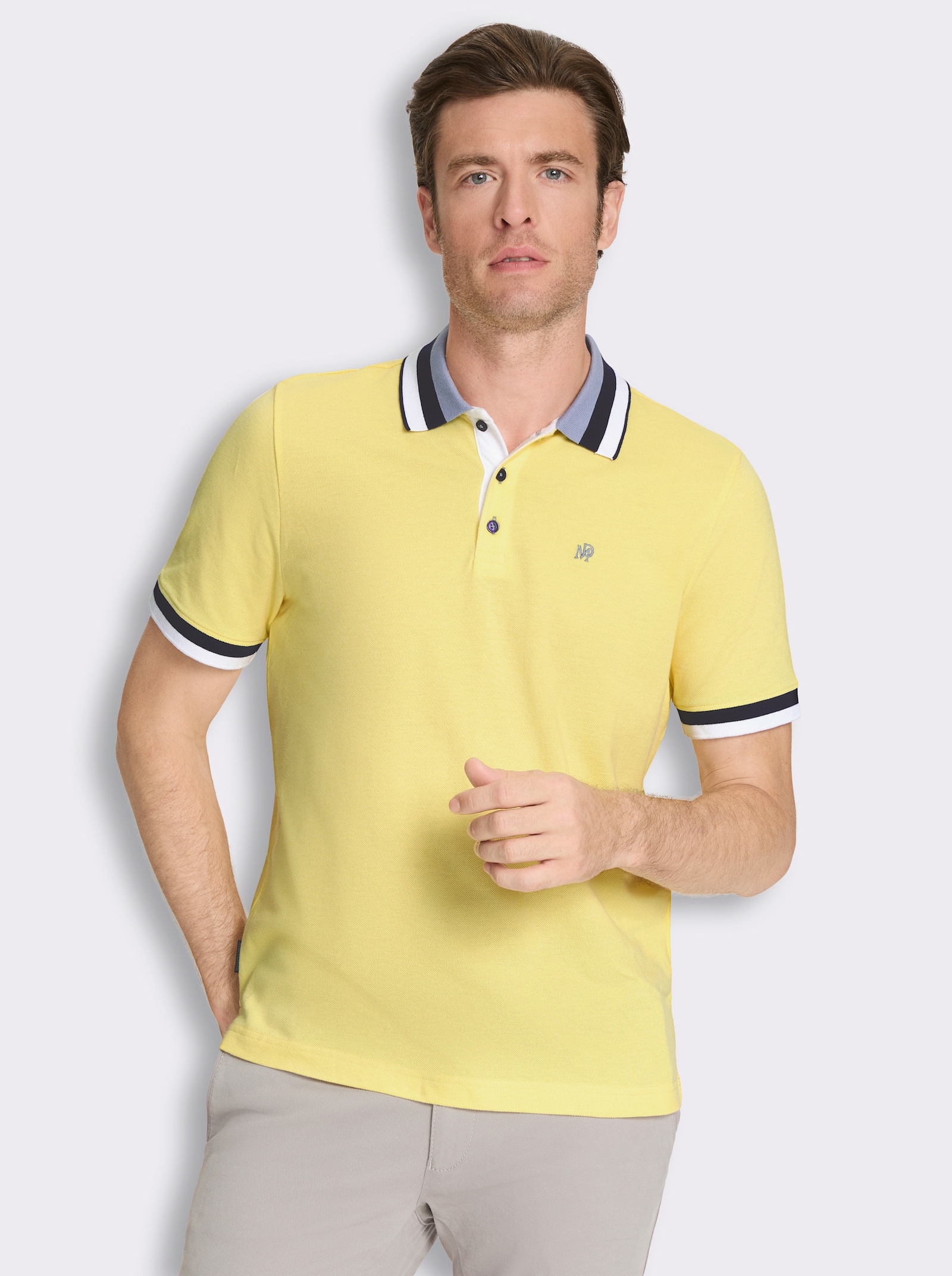 Marco Donati Kurzarmshirt in Pikee-Qualität - zitrone