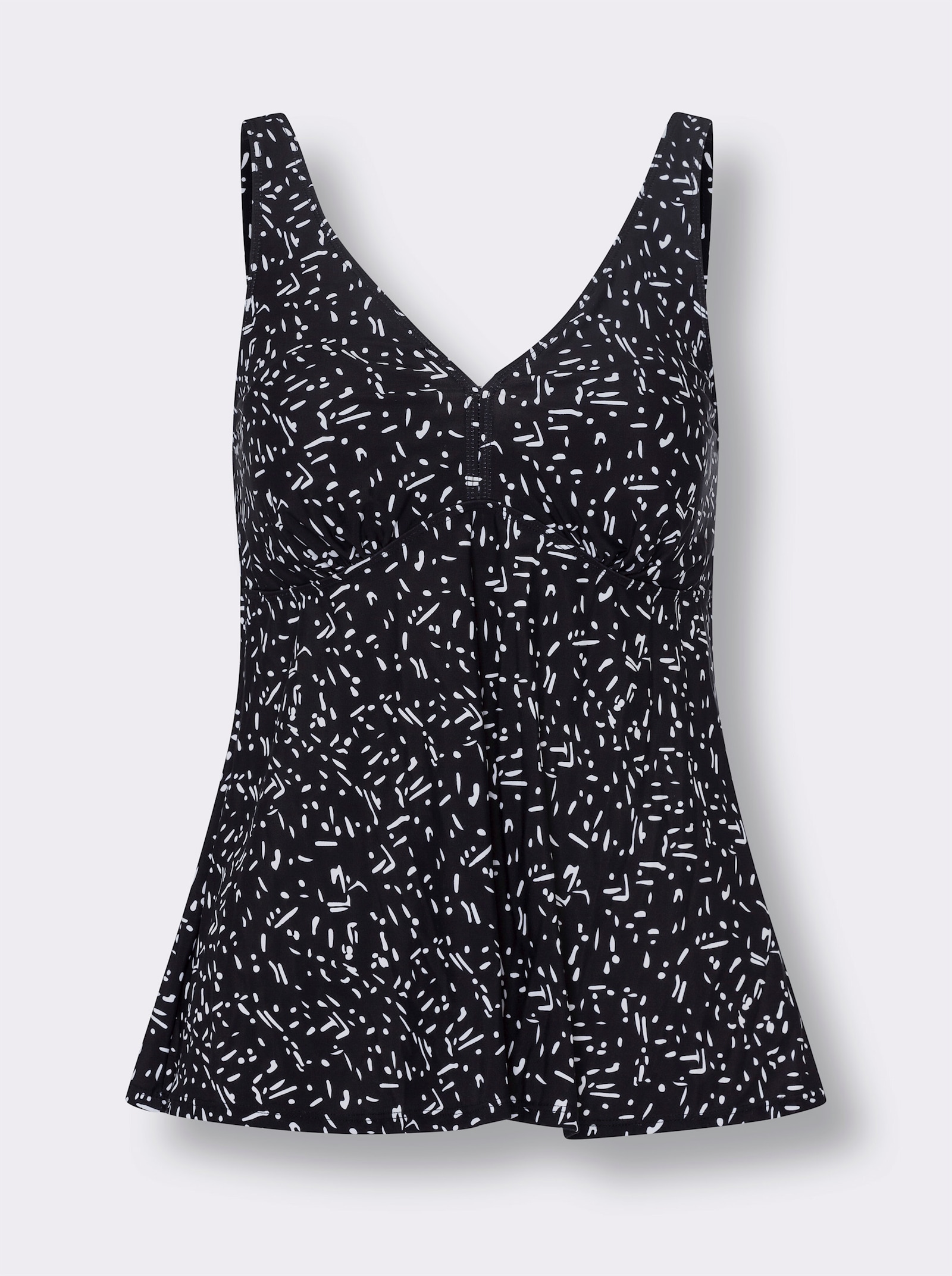 Horní díl tankin s výstřihem do V - černá-bílá-potisk