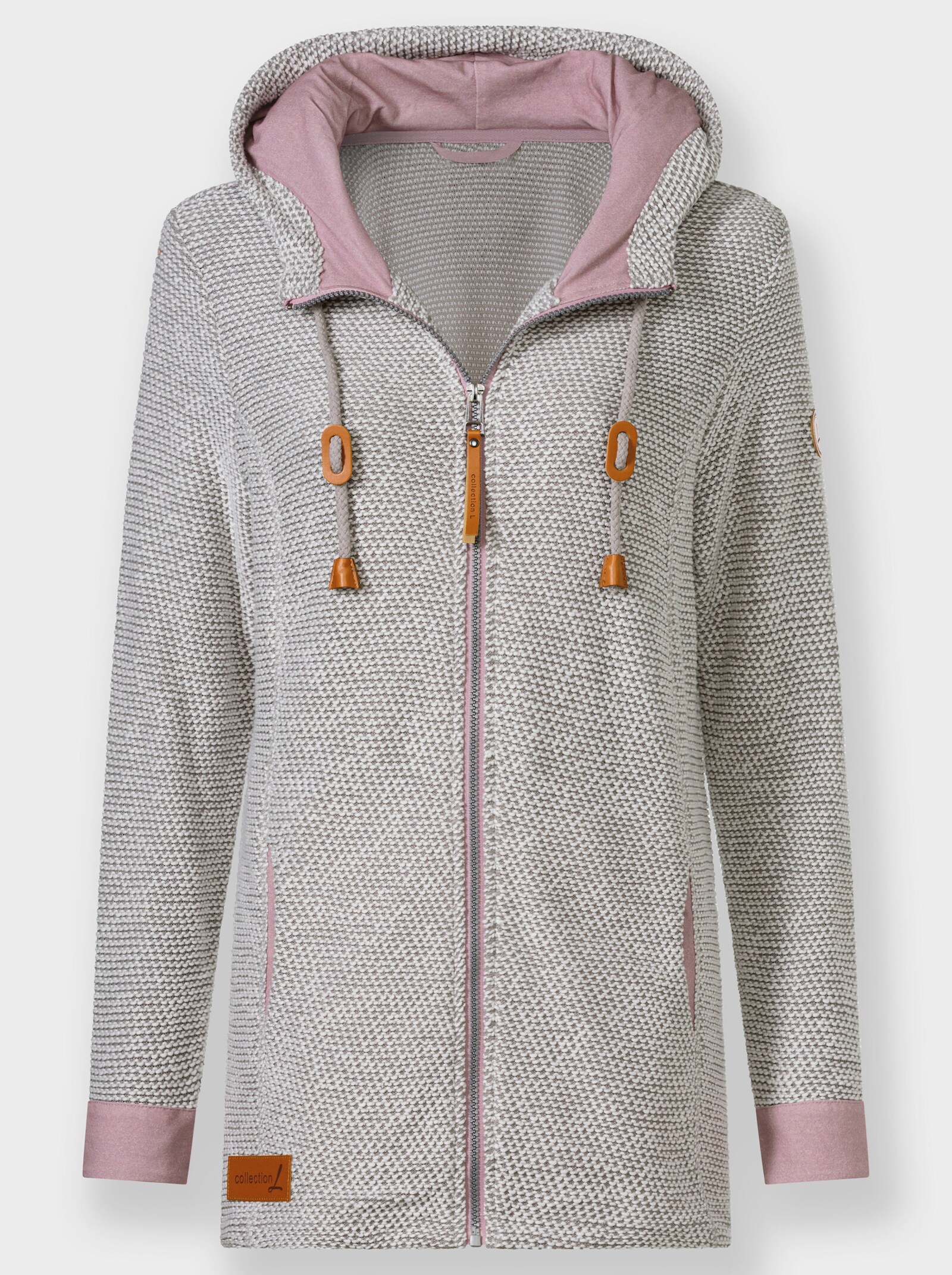 Sweatjacke mit Kapuze - steingrau-mauve