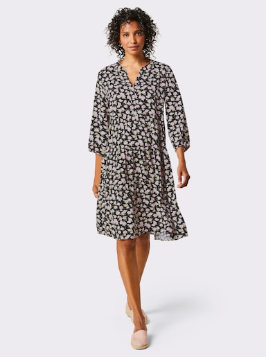 CREATION L PREMIUM A-Linien-Kleid im brillanten Digitaldruck - schwarz-hellrosé-bedruckt