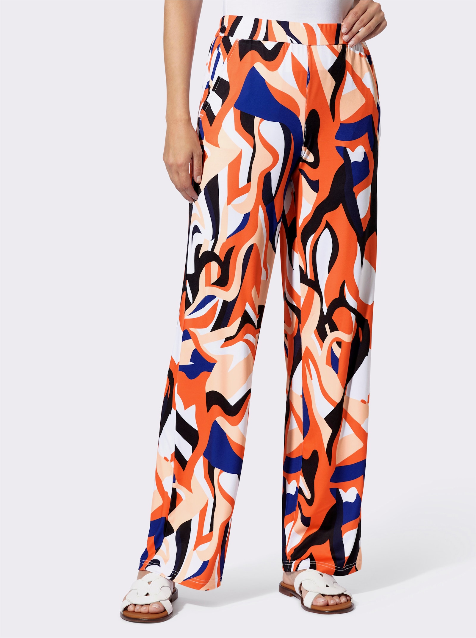 heine Soepel vallende jerseybroek - marine/oranje bedrukt