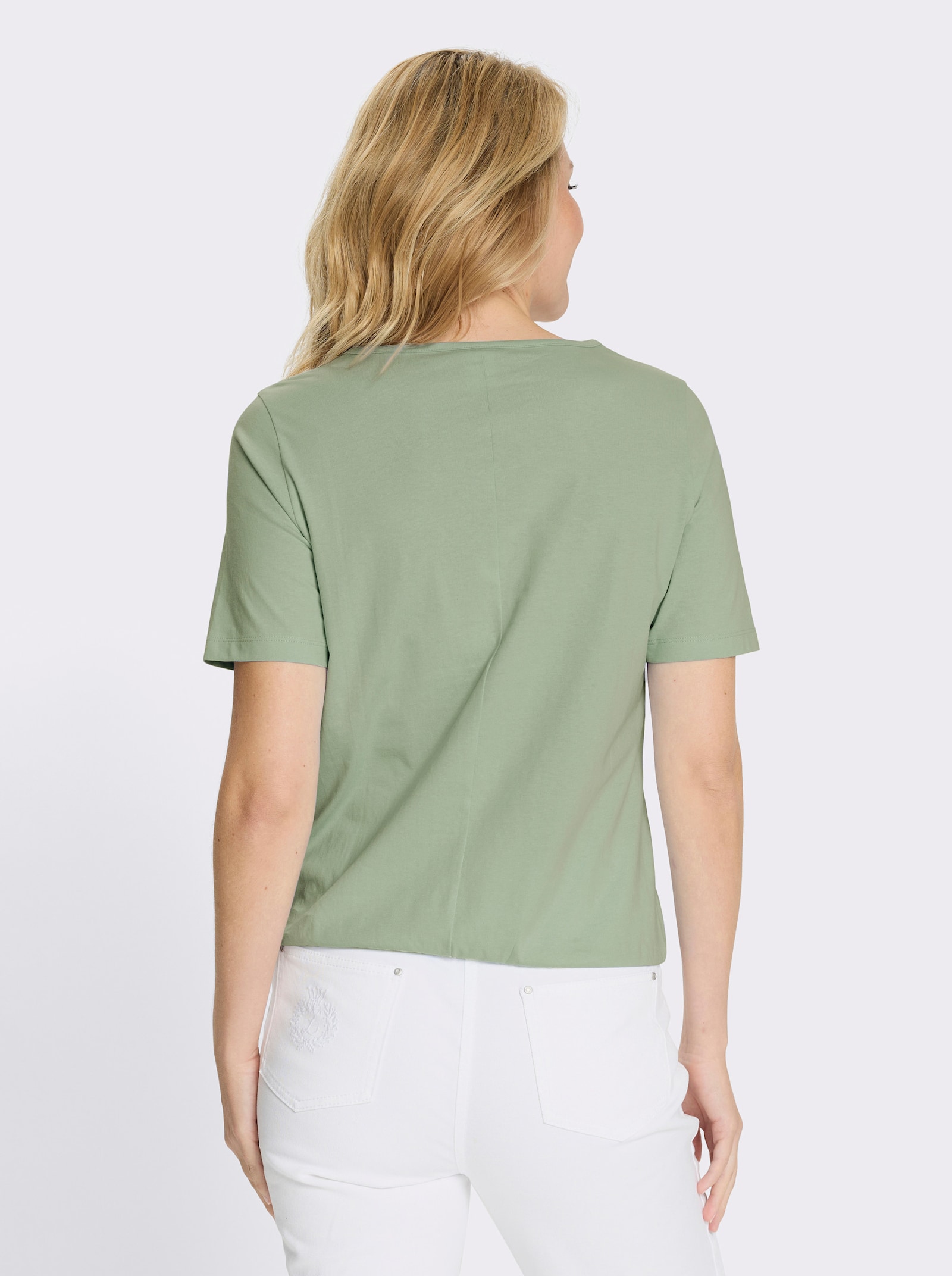 Kurzarmshirt mit elastischem Saum - eucalyptus