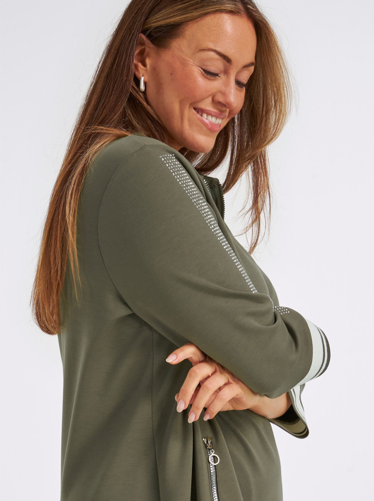 Polokleid im hochwertigen Modal-Mix - khaki-weiß