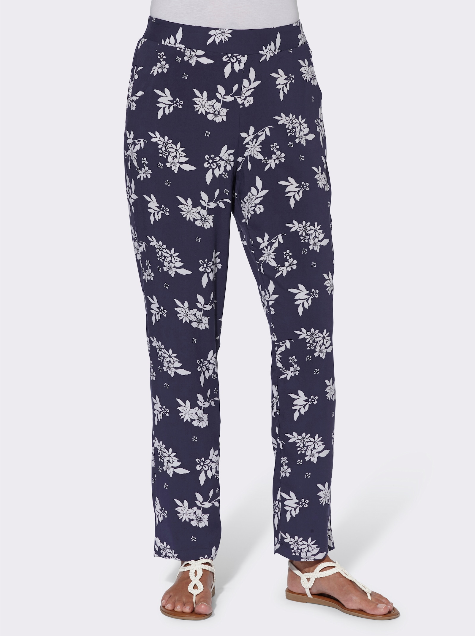 Hose floral bedruckt - nachtblau-weiß-bedruckt