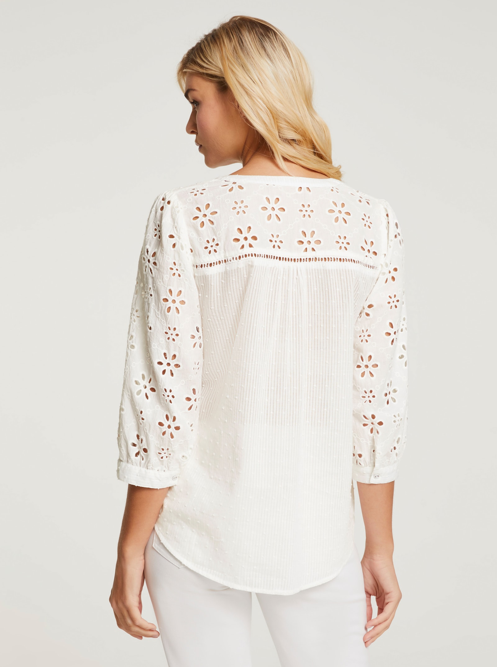 heine Baumwollbluse mit Lochstickerei - offwhite