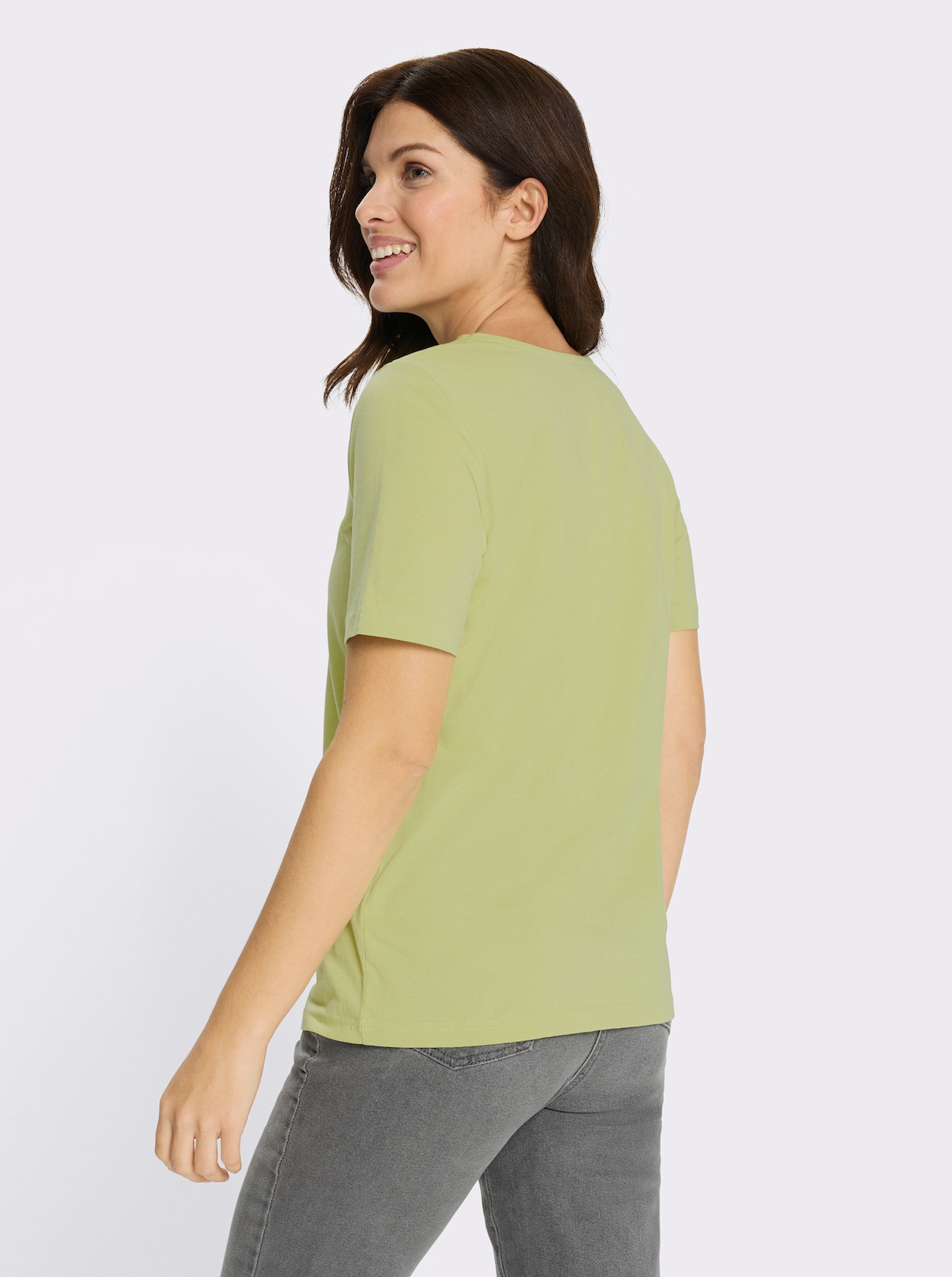 Kurzarmshirt mit platziertem Tulpen-Druck - pistazie-fuchsia