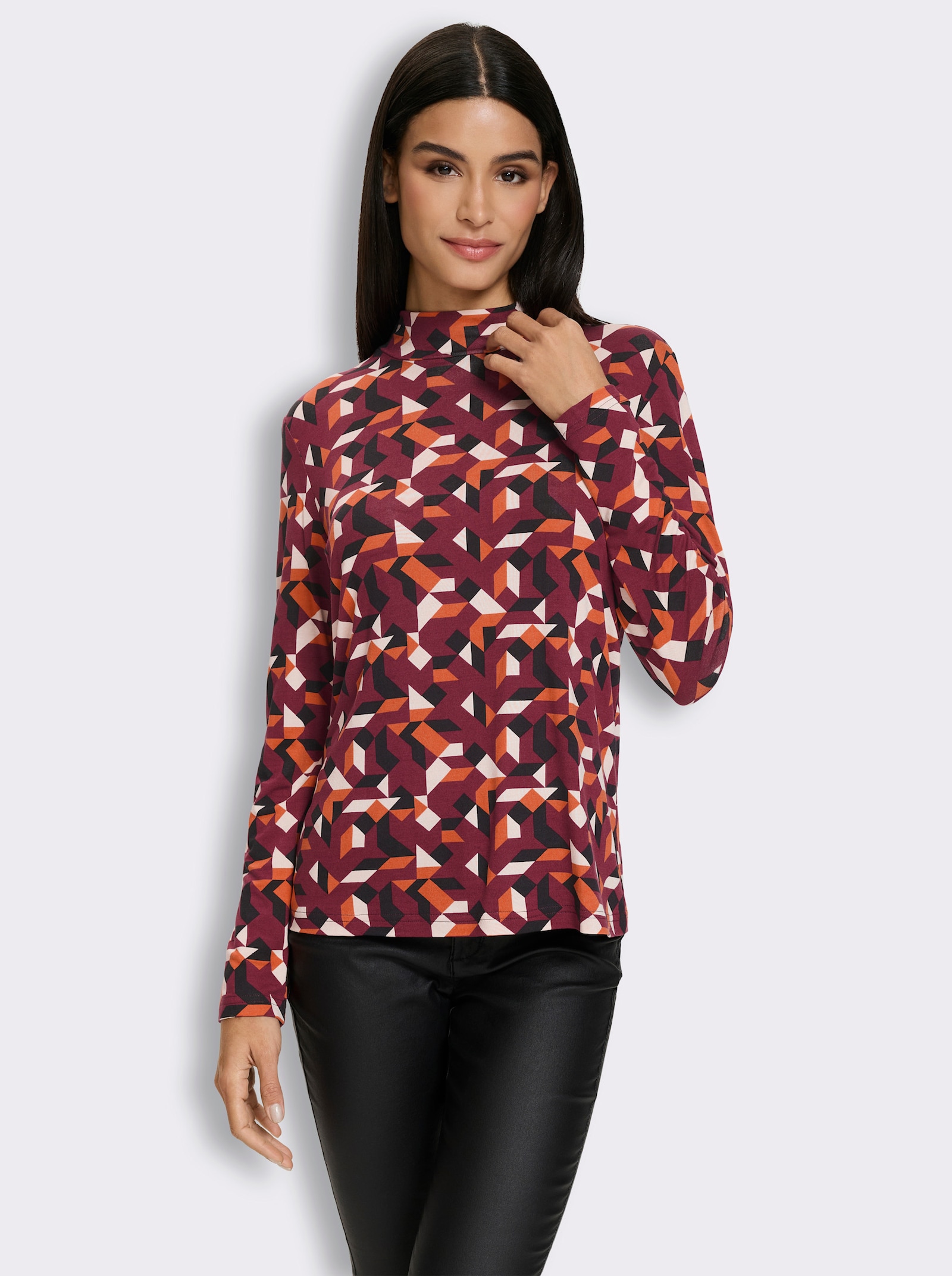 heine Stehkragenshirt mit Grafik-Print - dunkelrot-champagner-bedruckt