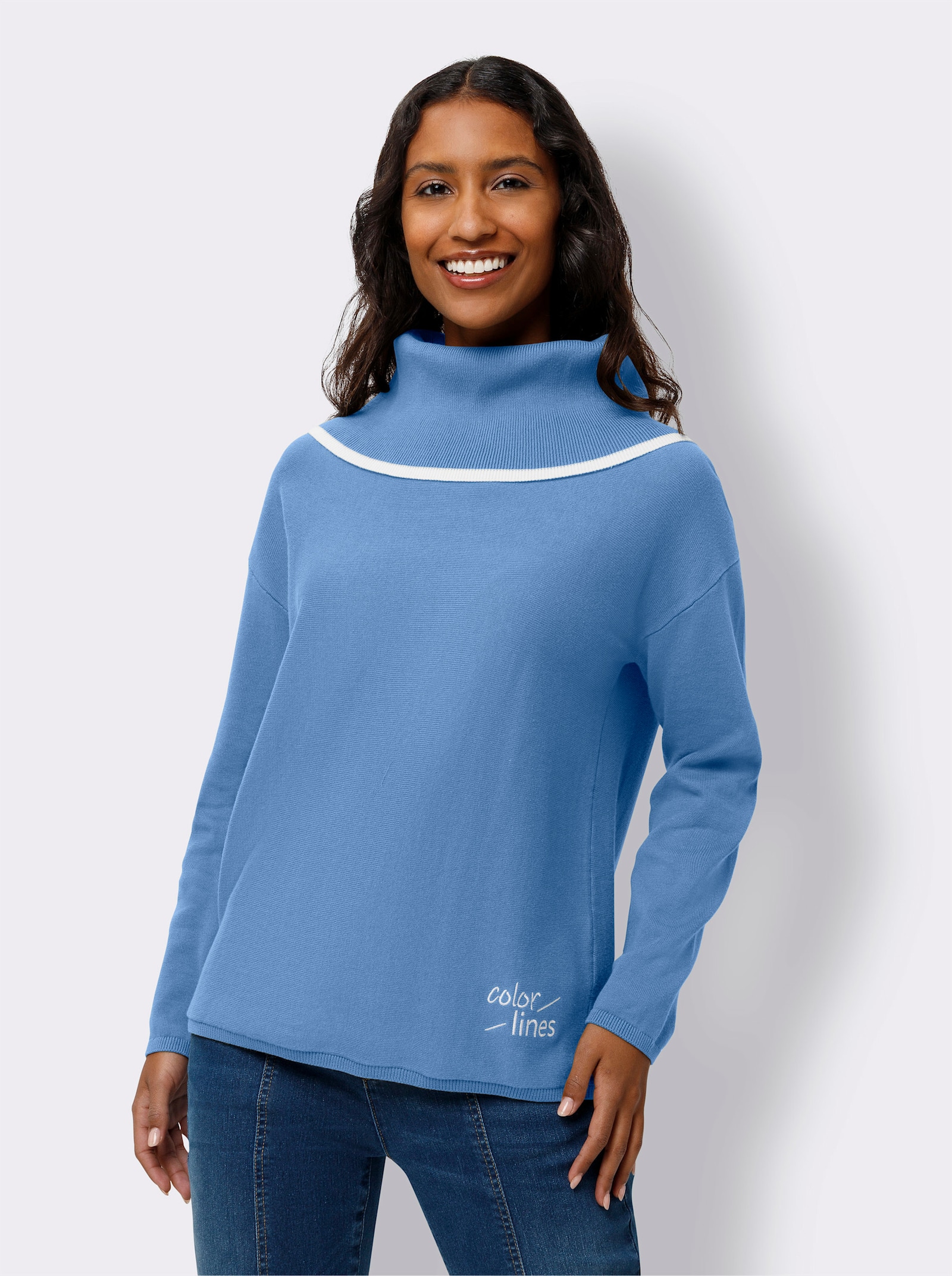 heine Langarm-Pullover mit weitem Rollkragen - himmelblau