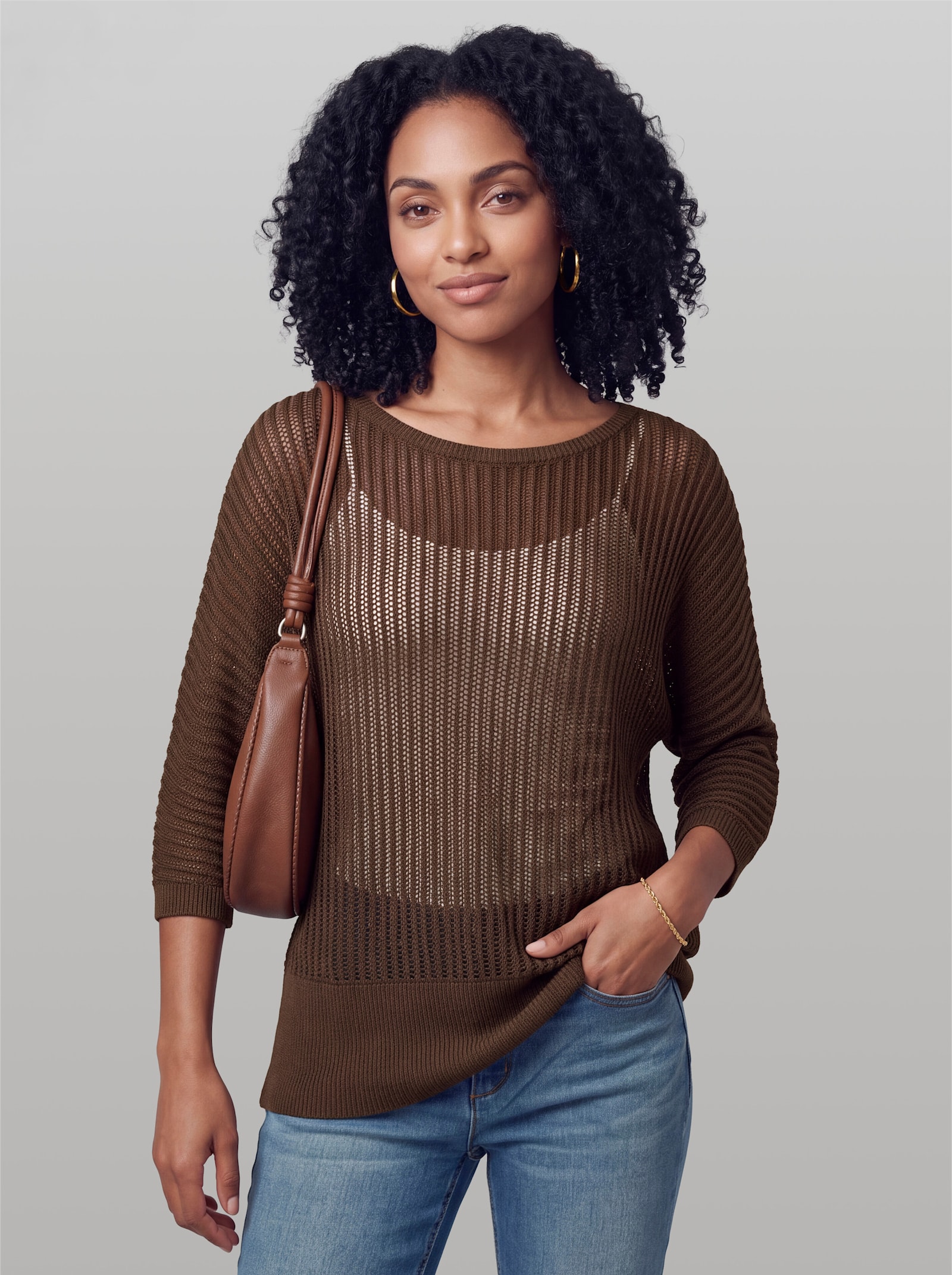 heine Ajourpullover mit weitem Ausschnitt - schoko