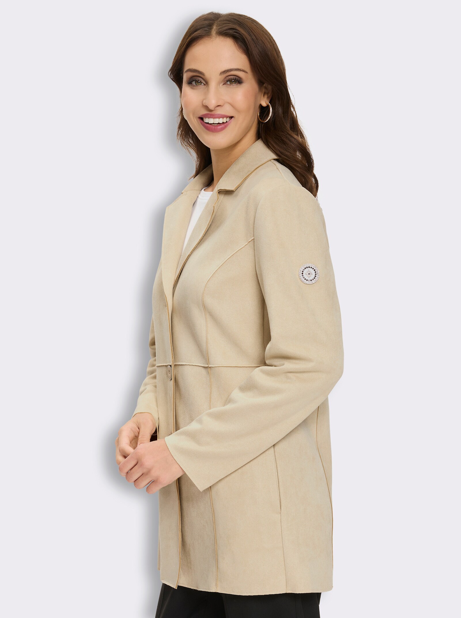 Longblazer in Veloursleder-Optik - sand