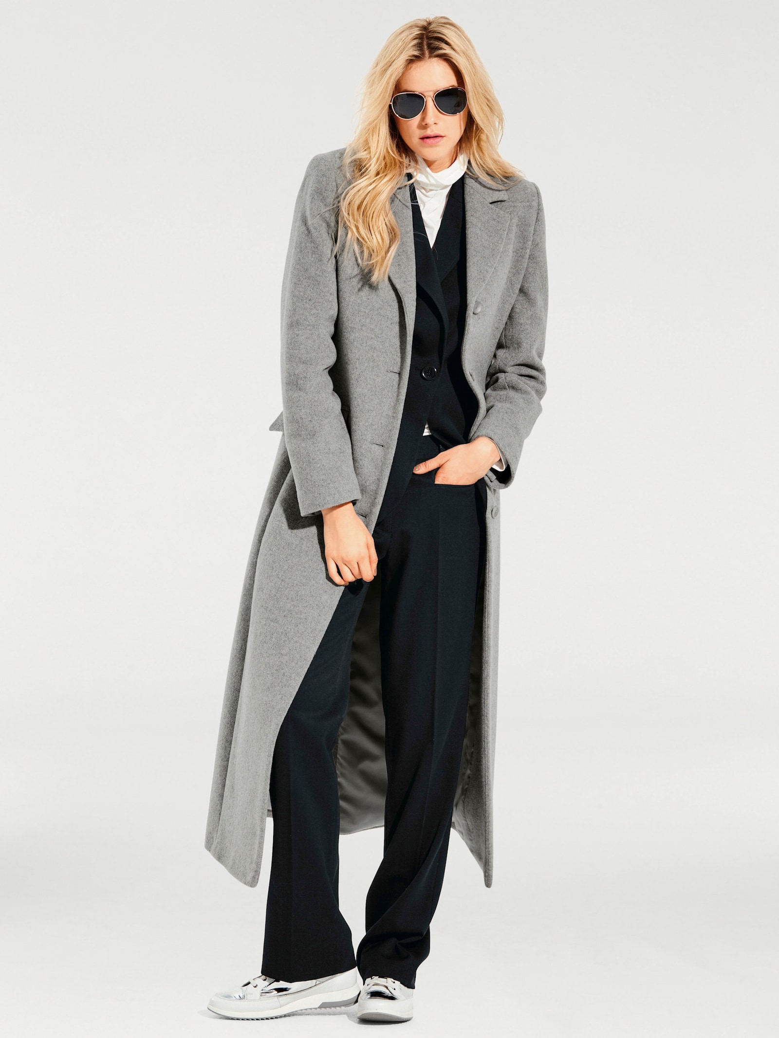 heine Mantel in Longform - grau-melange