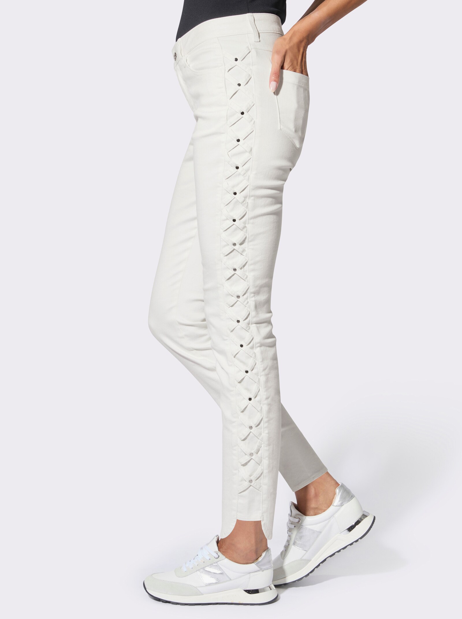 5-Pocket-Jeans mit Bändchen-Verzierung seitlich - weiß