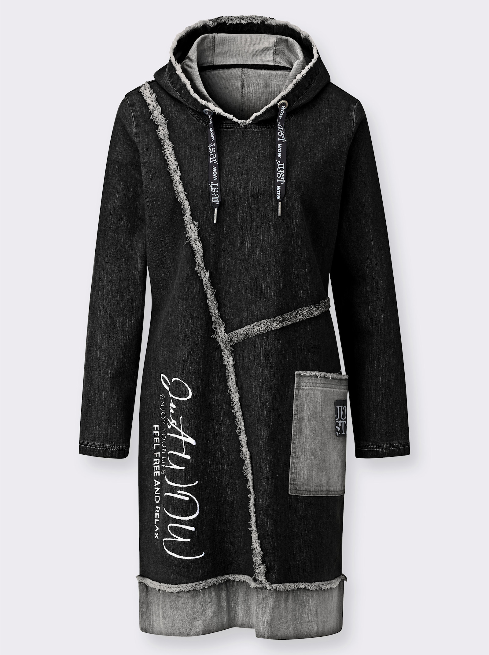 Jeanskleid mit Fransen-Verzierung - black-denim