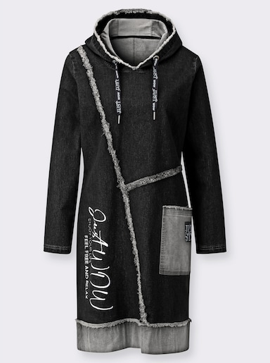 Jeanskleid mit Fransen-Verzierung - black-denim
