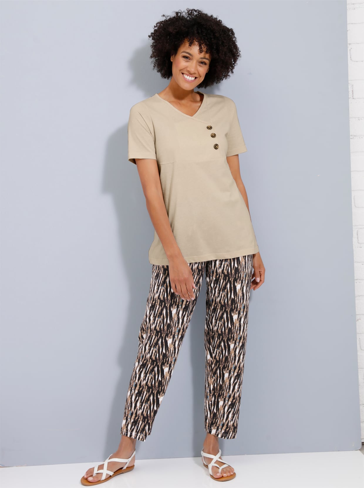 Jerseybroek - camel geprint