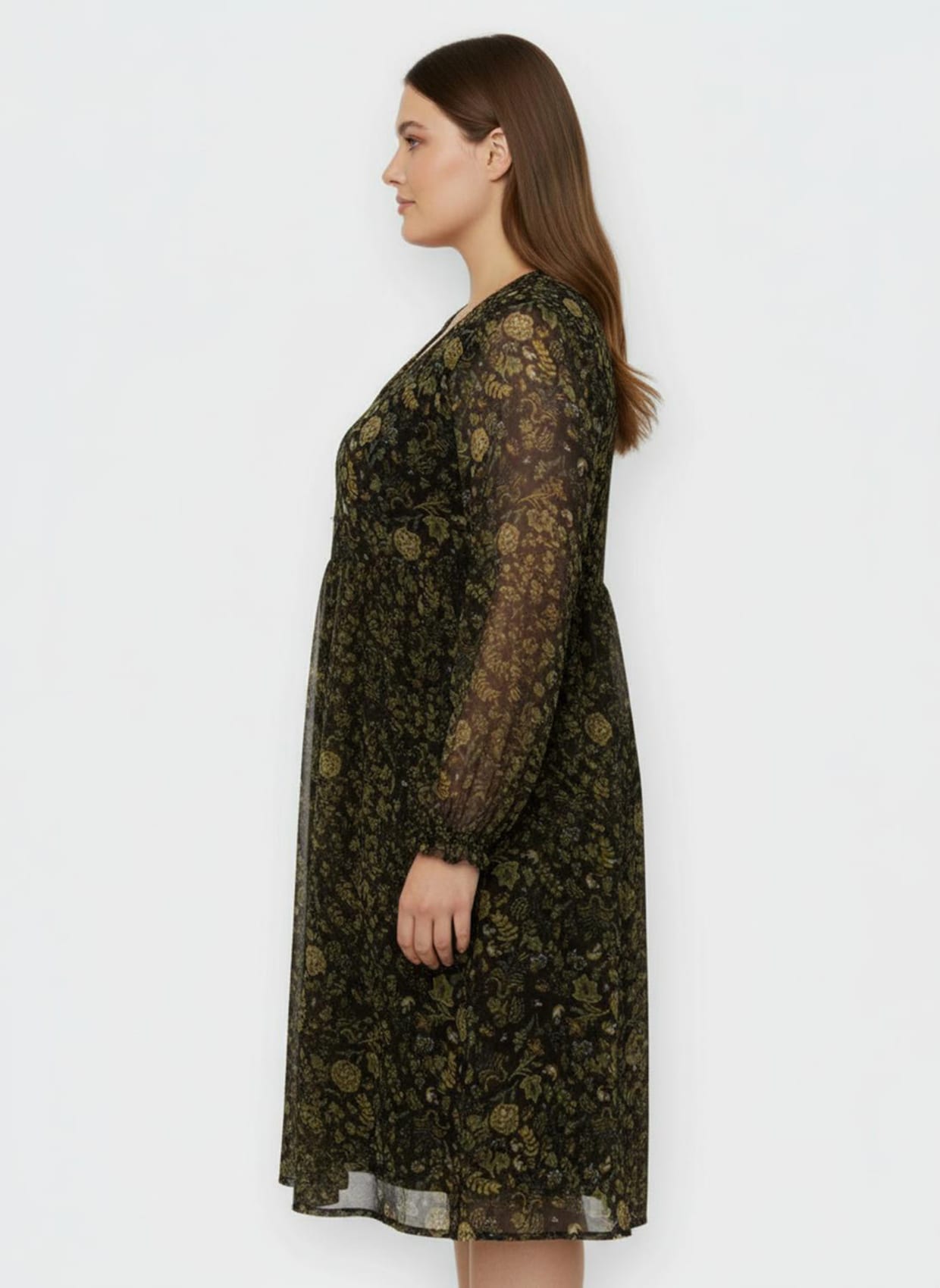 A-Linien-Kleid mit Raffungen vorne - schwarz-ocker