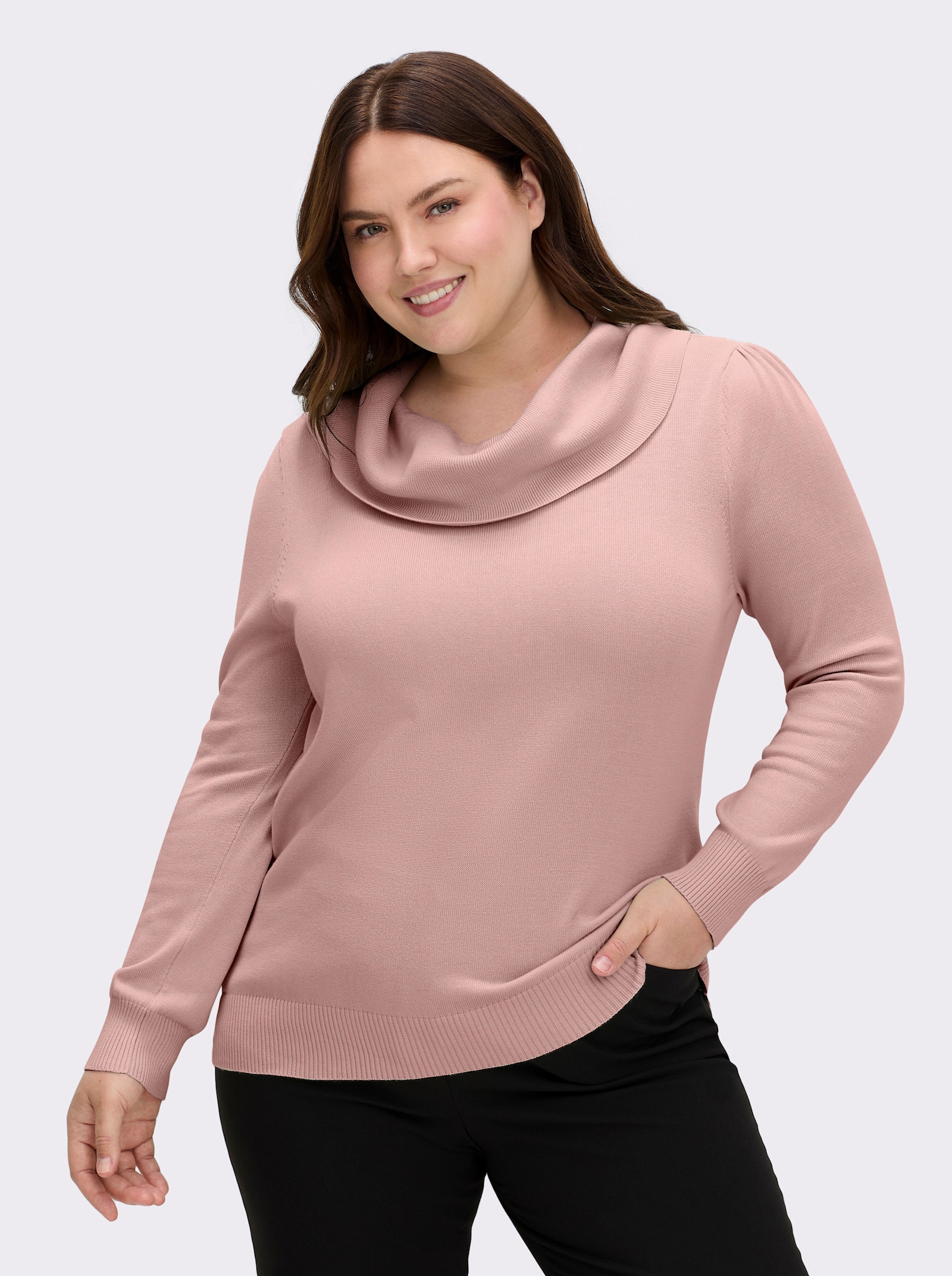 Wasserfallpullover im Baumwoll-Viskose-Mix - rosé