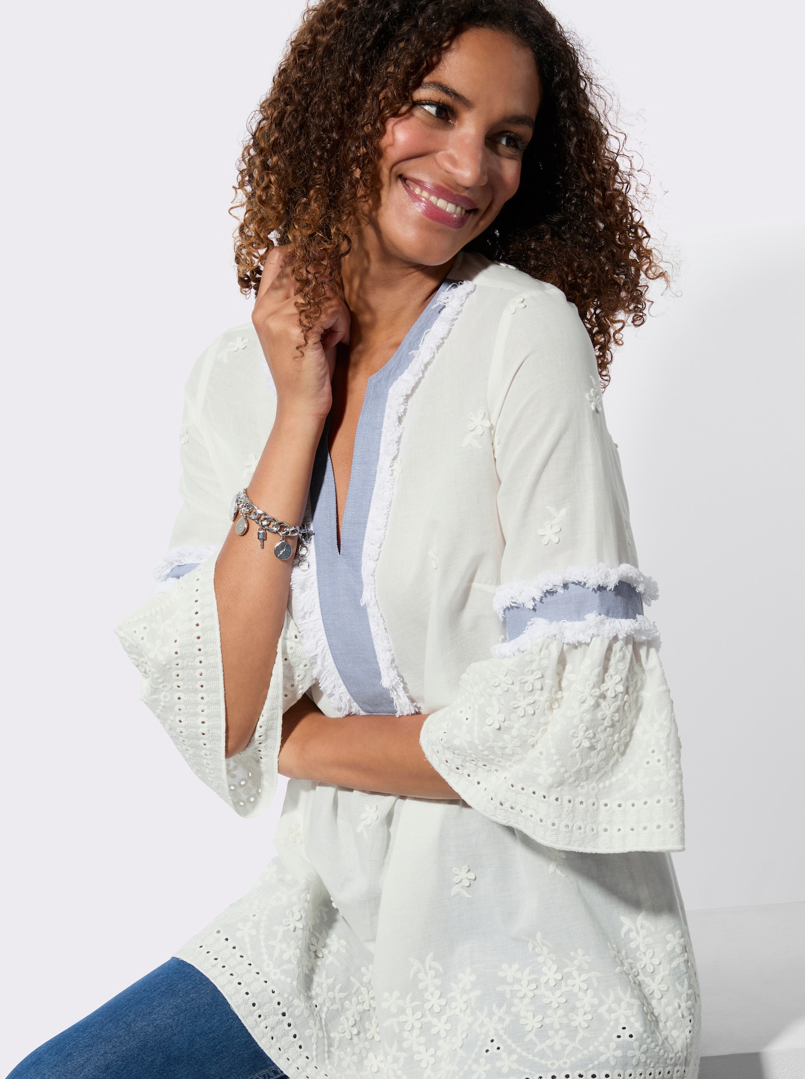 Tunika mit Lochmuster - weiß